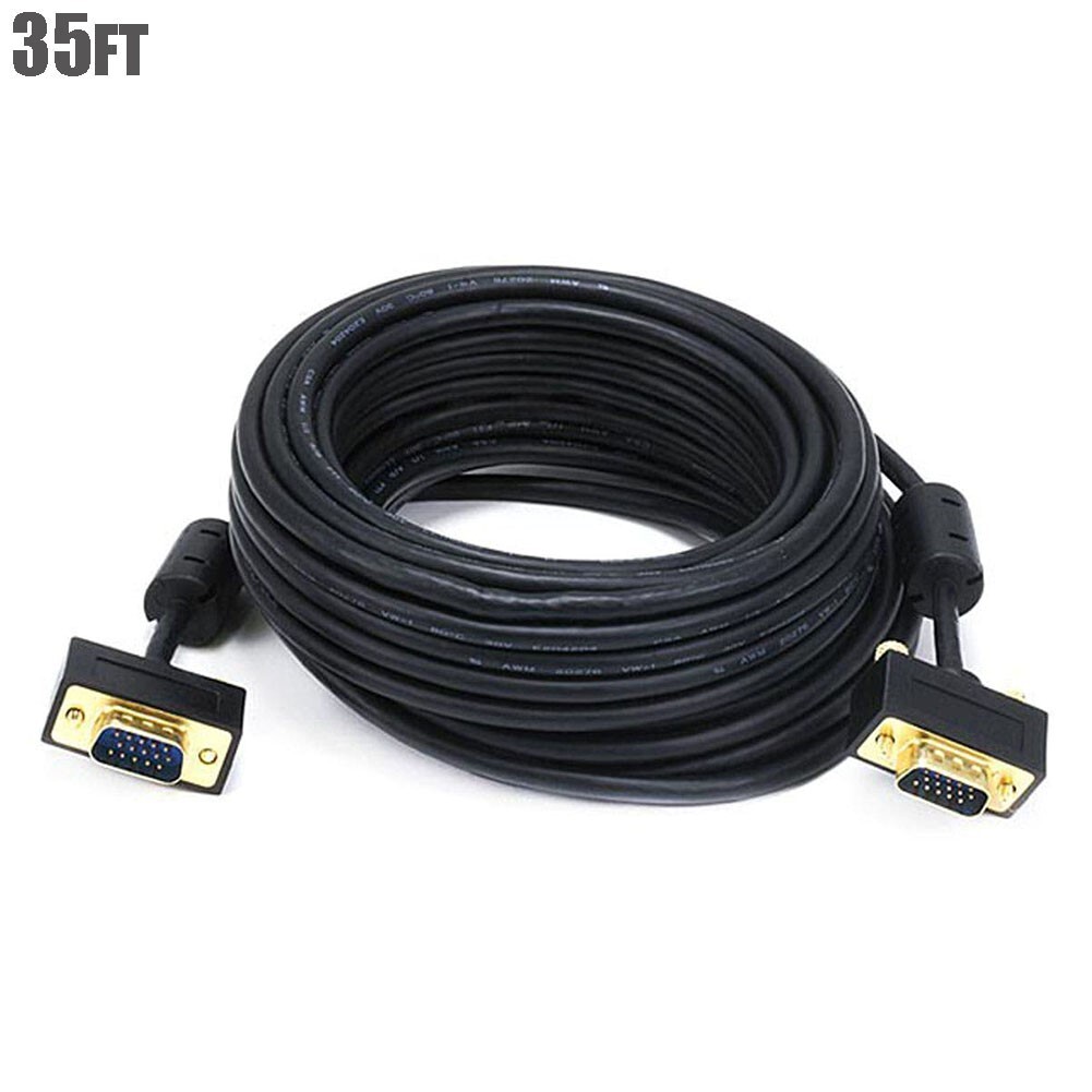35FT Ultra Slim VGA SVGA Male to Male Monitor Video Cable Ferrite Core 30/32AWG