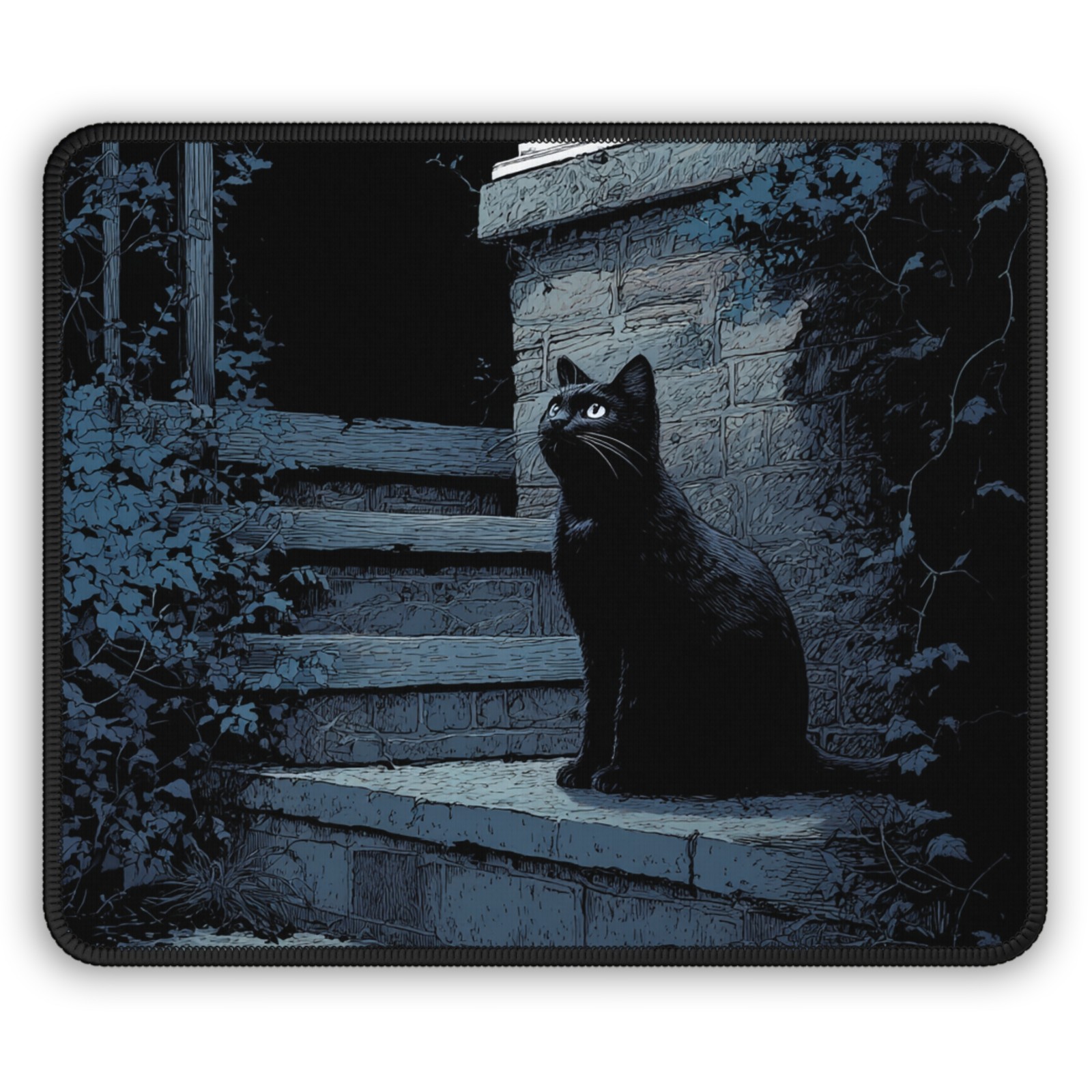 Black Cat at Night Gaming Mouse Pad | Gothic Moonlight Vibes