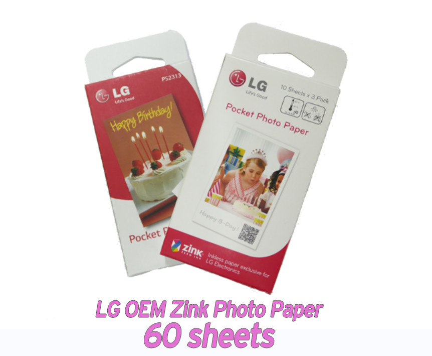 LG OEM Zink 60 Sheets 2"x3" Photo for Pocket Printer PD261 251 269 221 233 239 