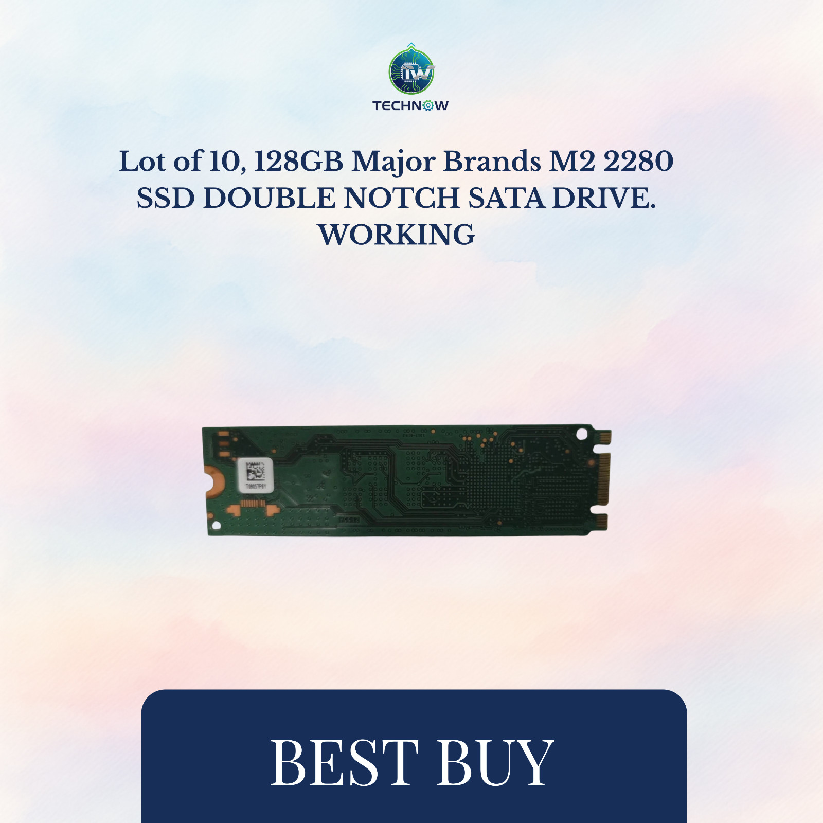 Lot of 10, 128GB Major Brands M2 2280 SSD DOUBLE NOTCH SATA DRIVE. WORKING
