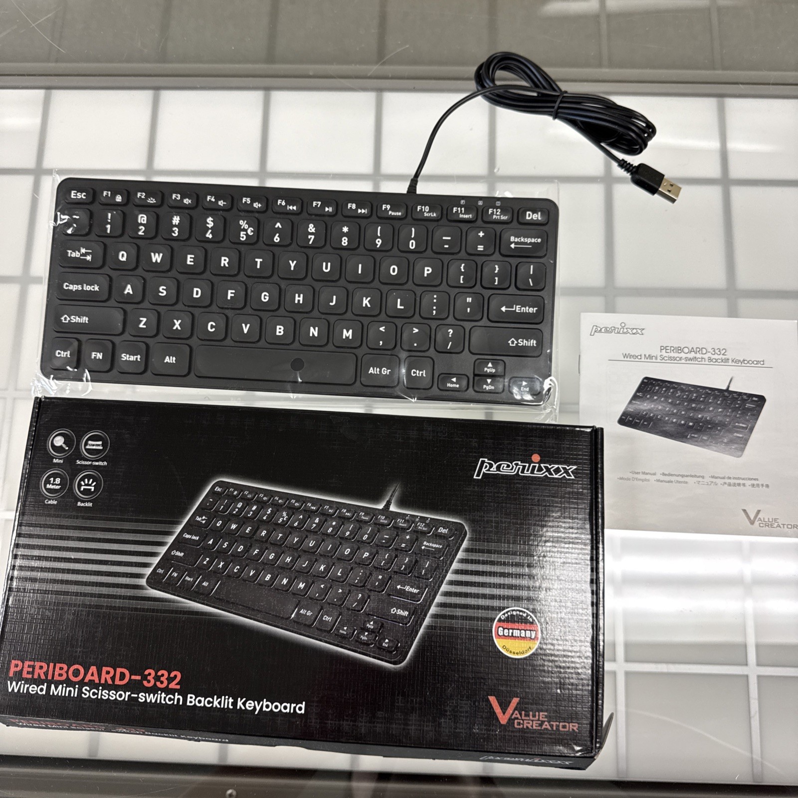 Perixx PERIBOARD-332 Wired Mini Backlit USB Keyboard Black NEW