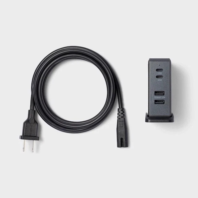 4 Port Charging Hub Vertical 2C + 2A - heyday Black Saffiano