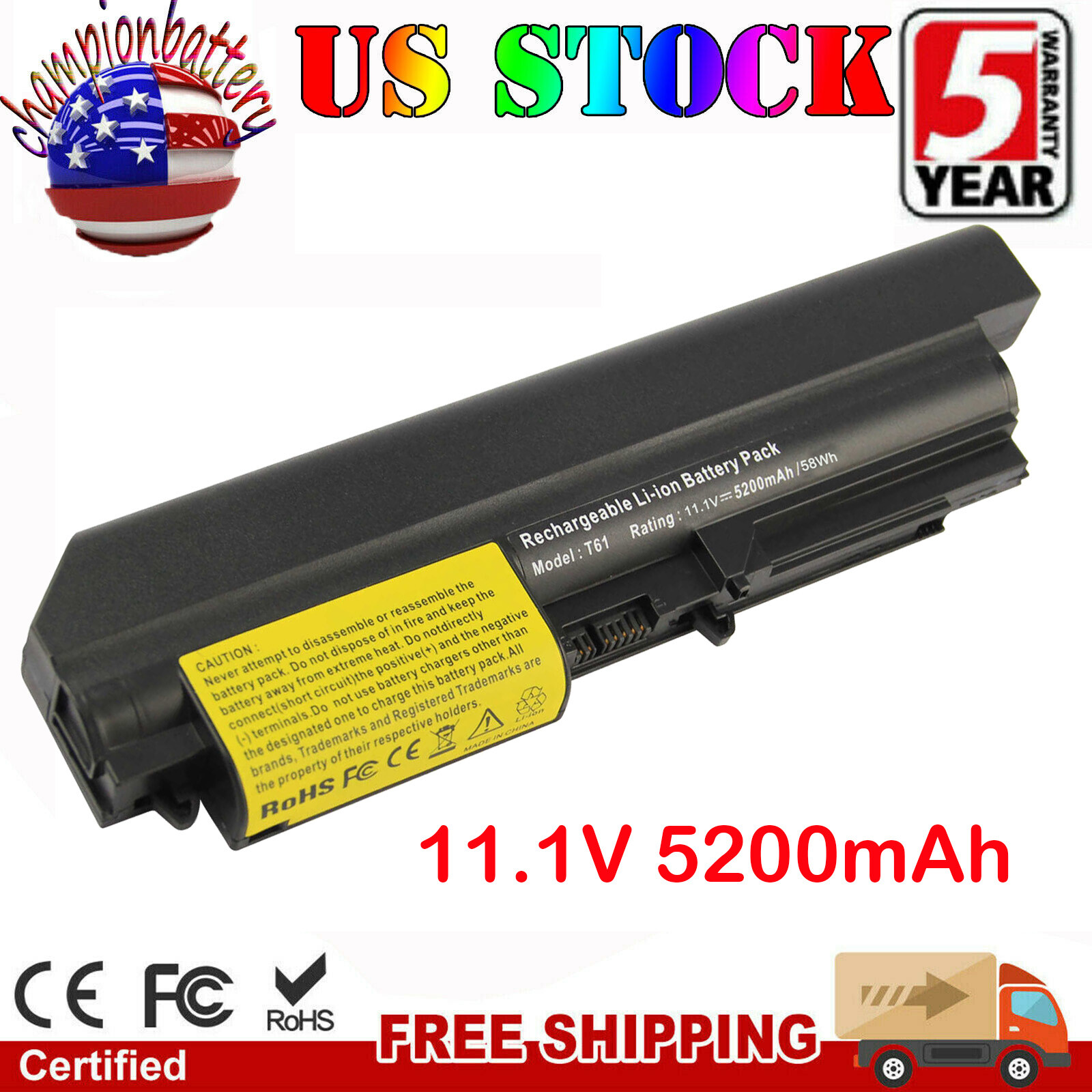 6 Cell Battery  for IBM Lenovo Thinkpad 14.1''R400 T400 T61 R61 42T5229 42T4530