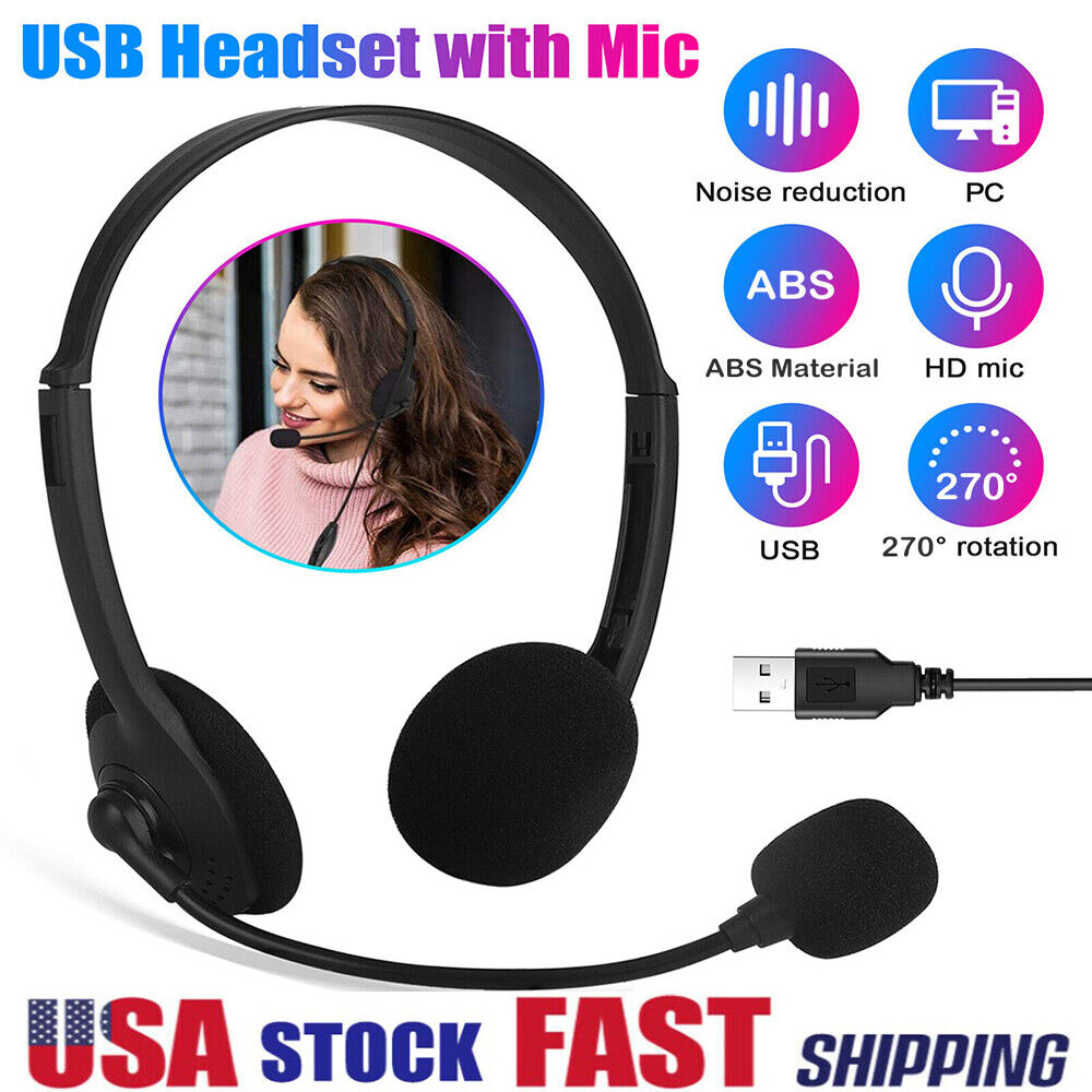 2PCS USB Headset Microphone Noise Cancelling Computer Headphone For PC Chat Call