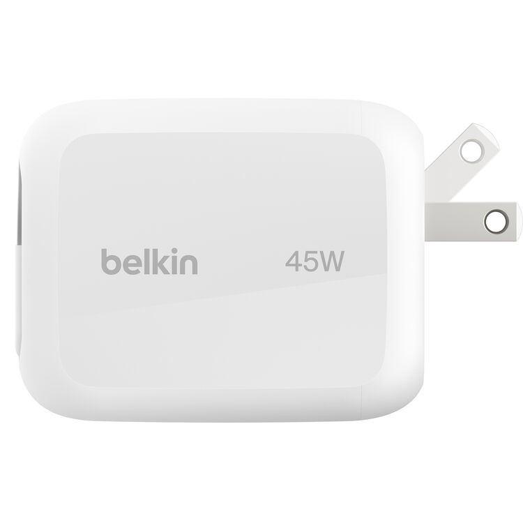 Belkin WCH023DQWH UltraCharge Retractable GaN Wall Charger - 45 W - 2.60 ft