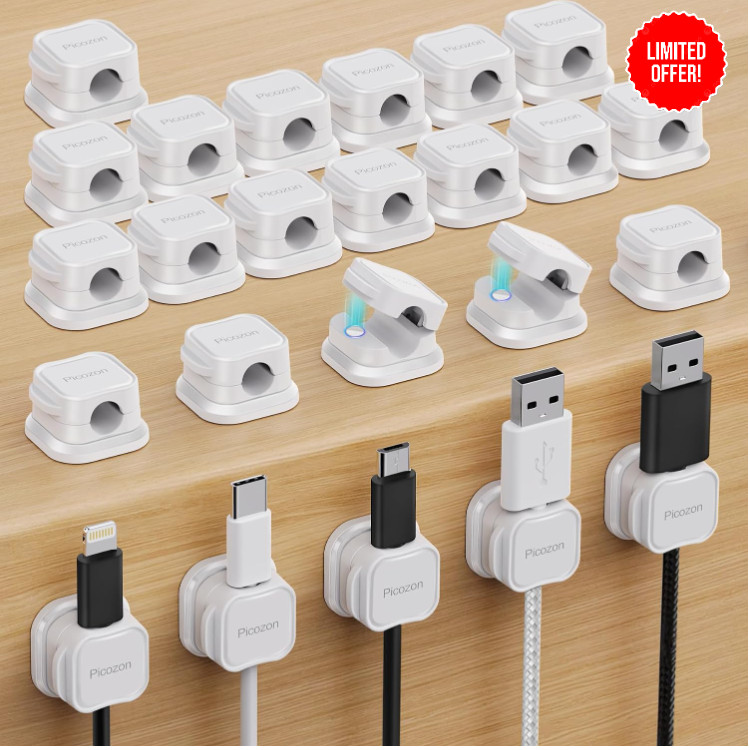 24 Pack Magnetic Cable Clip Organizer Cord Holder White