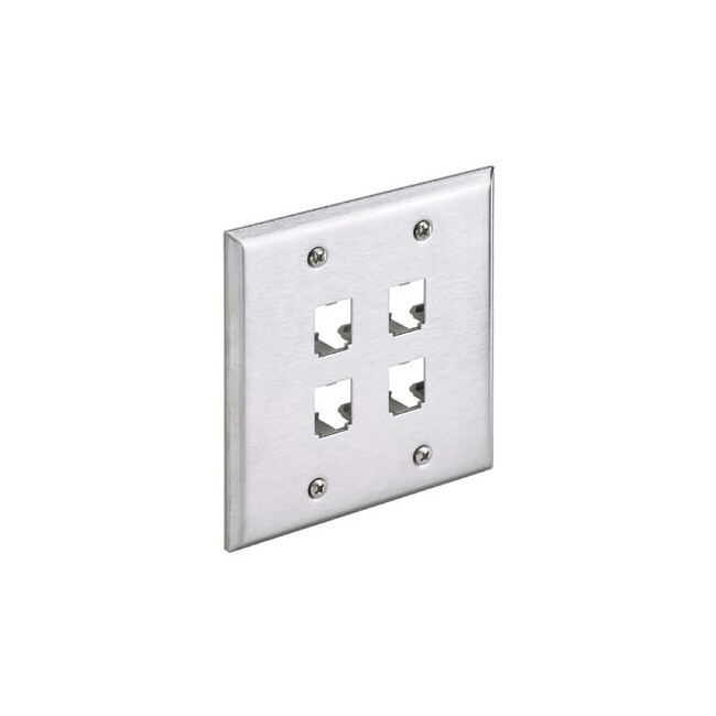 Panduit CFP4S-2GY Mini-Com Double Gang Stainless Steel 4-Port Faceplate