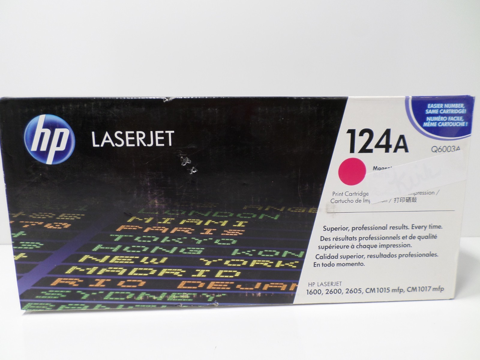 Genuine HP 124A Magenta Toner Cartridge Q6003A Minimal Dent in the box