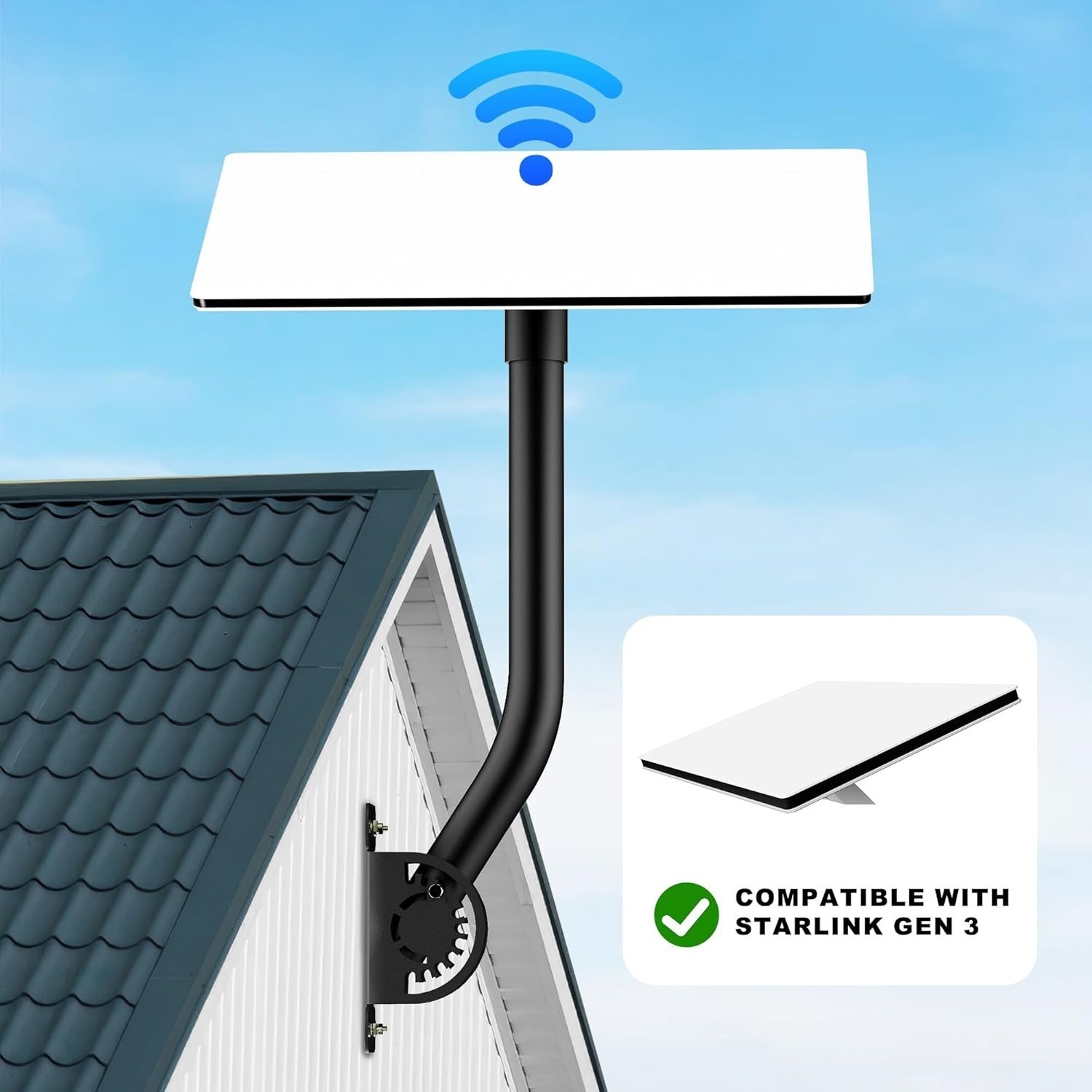 Starlink Gen 3 Mount, 180° Adjustable, Heavy-Duty Metal, Black, Wall/Roof Mount