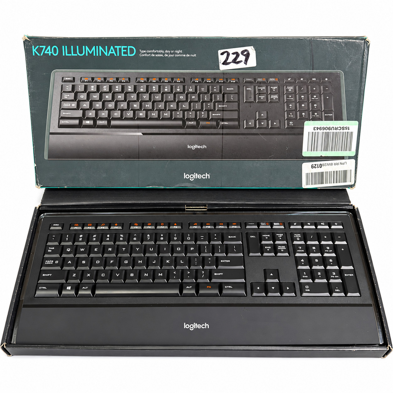 Logitech K740 Illuminated Keyboard Wired USB Full Size Backlit Black OEM