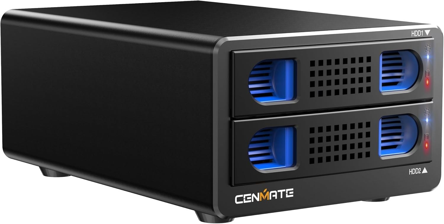 Aluminum 2 Bay 10Gbps Hard Drive Enclosure with Cooling Fan for 2.5“/3.5" SAT...