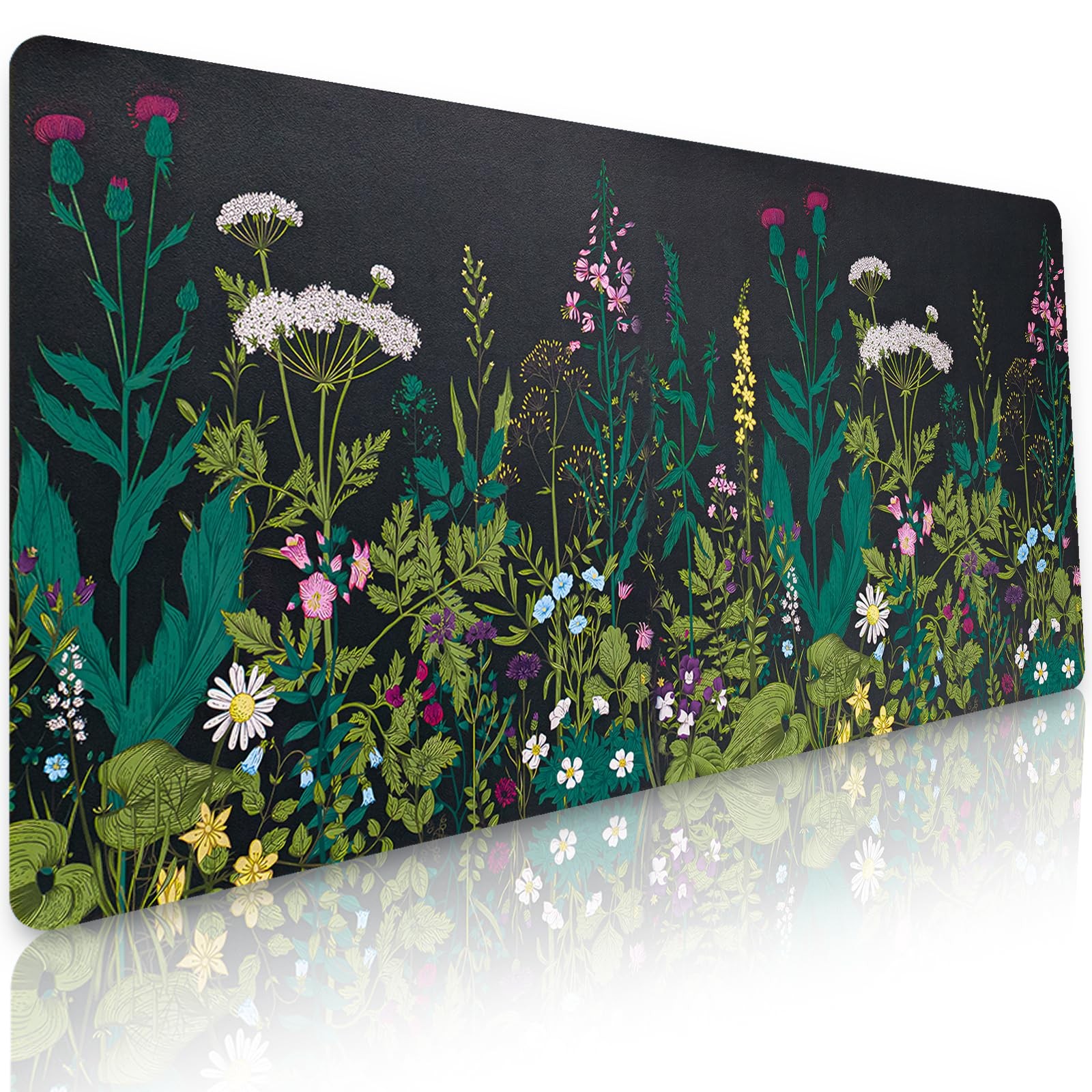 Bloss Green Desk Mat, Leather Desk Pad, Oil Painting Like Large Mouse Pad, De...