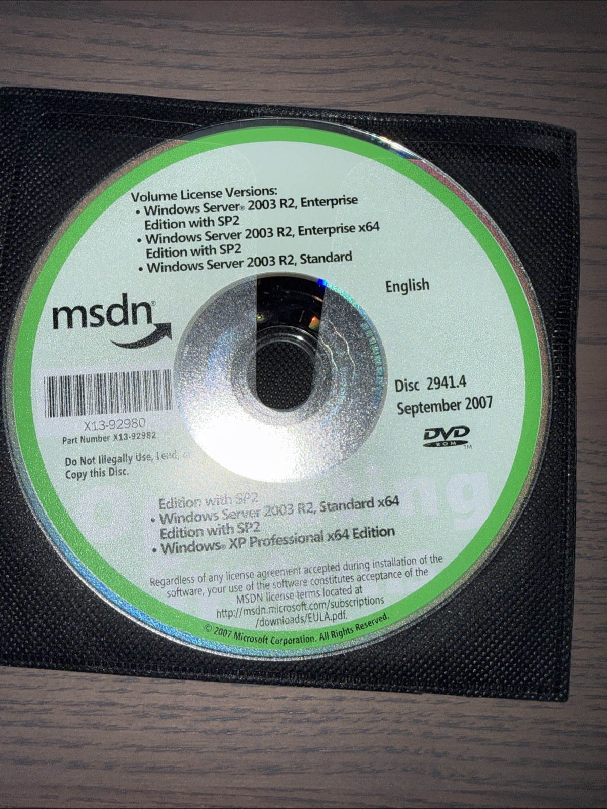 MICROSOFT MSDN DISC 2941.4 September 2007