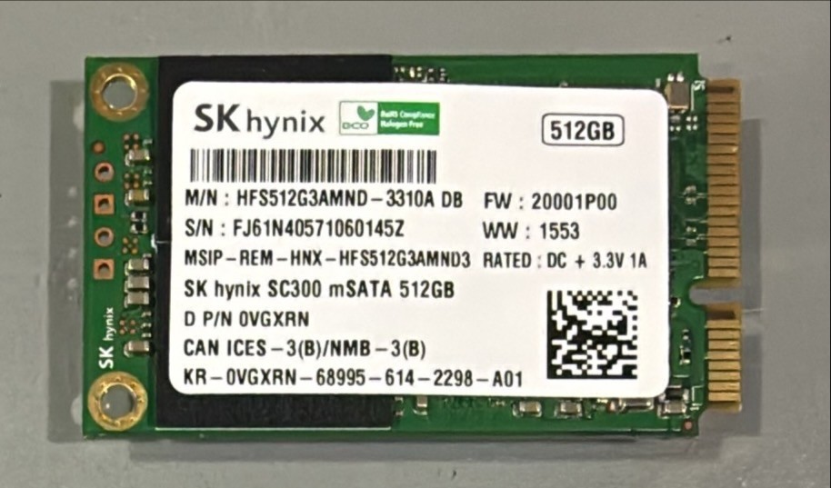 SK hynix SC300 mSATA 512GB Model HFS512G3AMND‑3310A DB