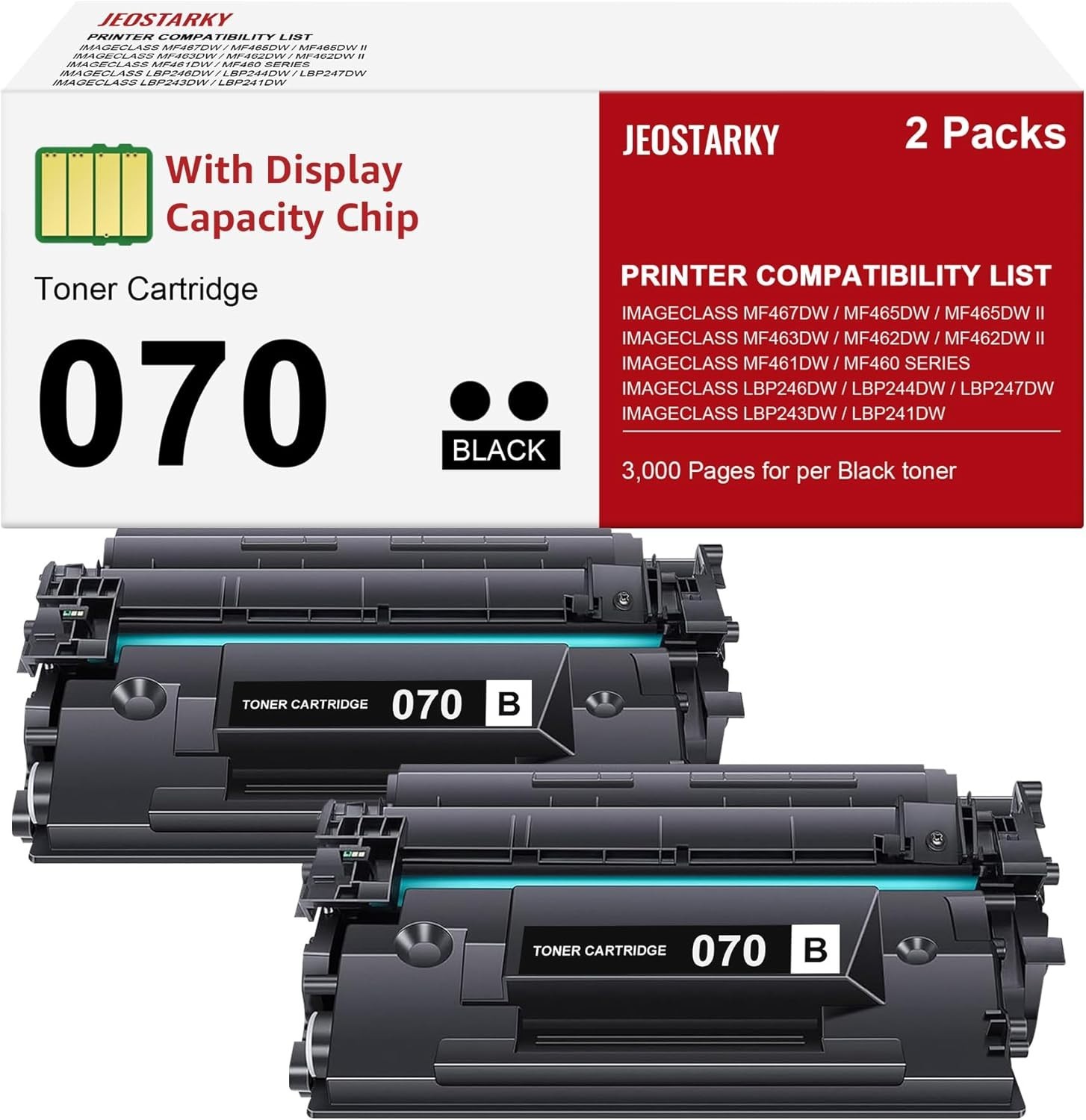 Jeostarky CT070 070 Black Toner Cartridge For Canon ImageCLASS MF465dw (2-Pack)