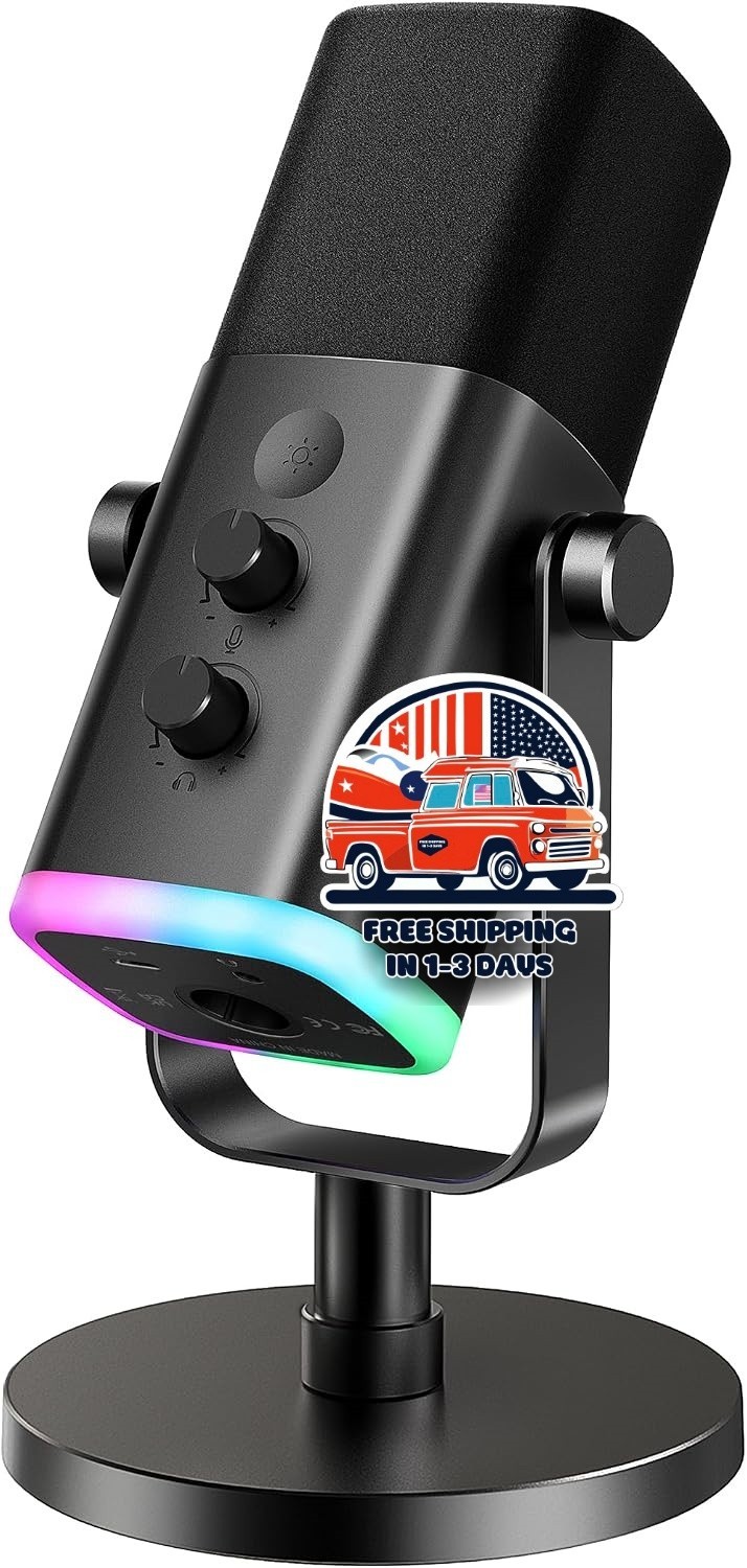 Micrófono USB negro, calidad estudio, ideal para gaming y streaming, 50 hertz.