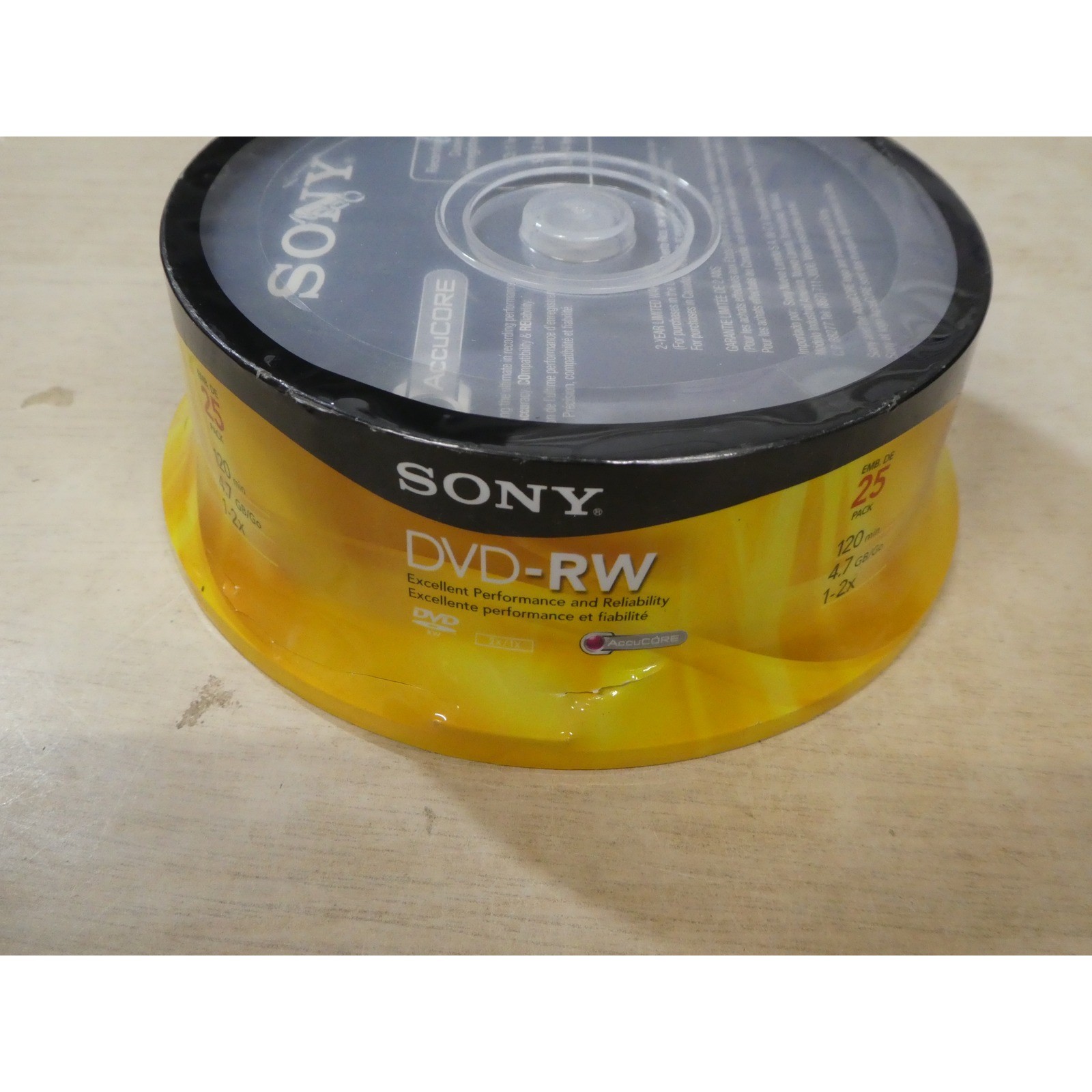 Sony DVD-RW 4.7GB 120min 1x-2x Rewritable Blank Media 25 Pack Spindle AccuCORE