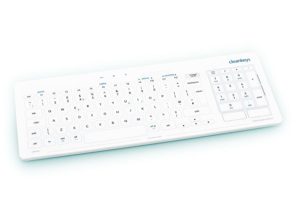 Cleankeys CK3-15X Wireless Glass Keyboard Medical Waterproof IP65 Disinfectable