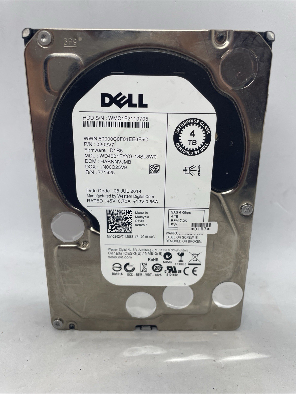 Dell 202V7 4TB,Internal,7200 RPM,3.5 inch (WD4001FYYG) Hard Drive