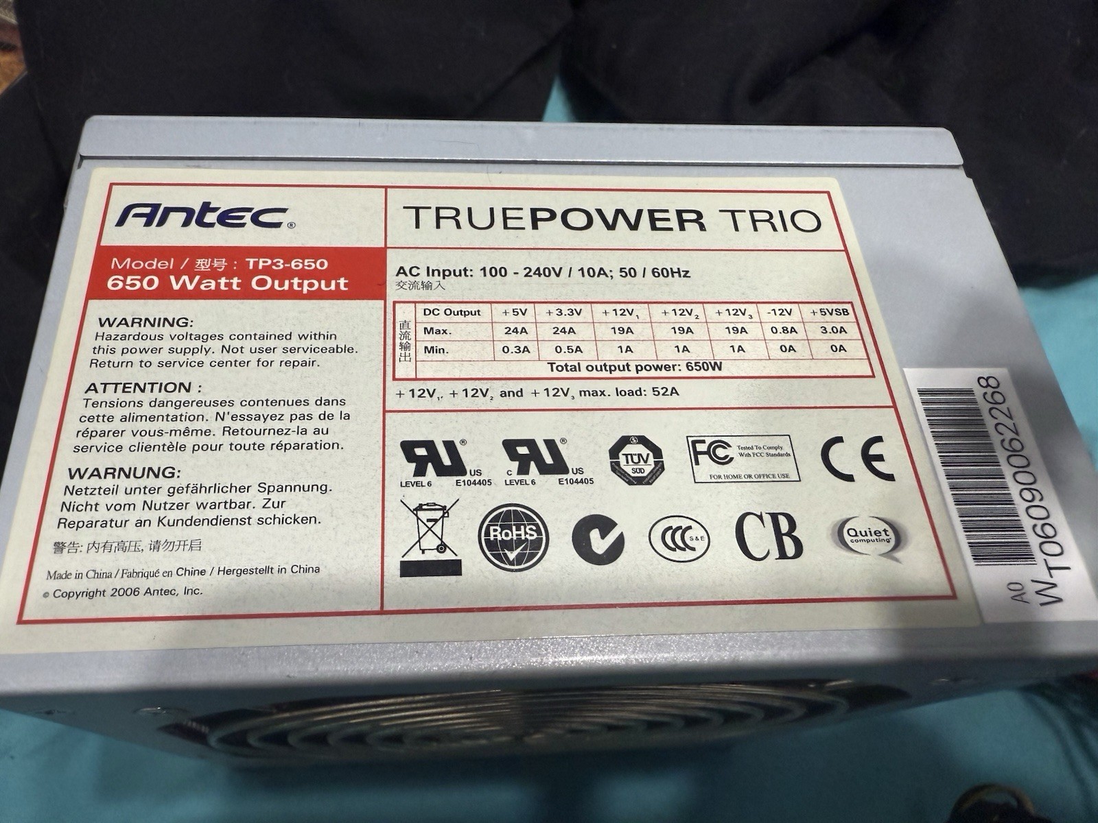 Antec TruePower 650 TP-650 -Tested And Working - NO Cord