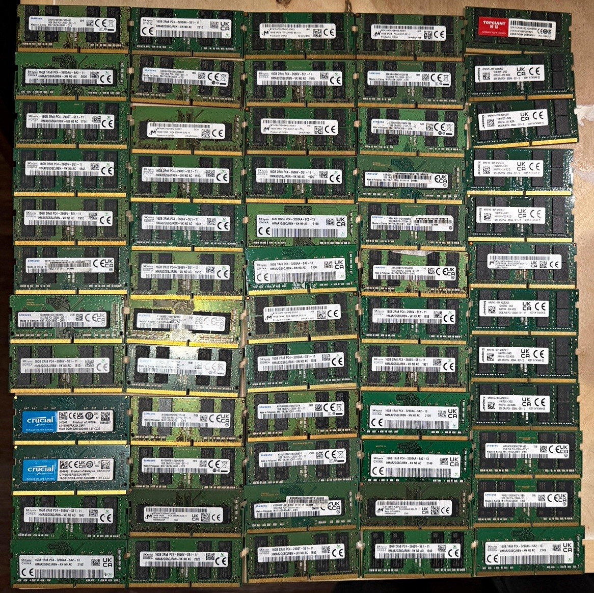 Lot of 60 SODIMM 50x16GB 10x32GB Mixed Brands  SKHYNIX, MICRON, KINGSTON