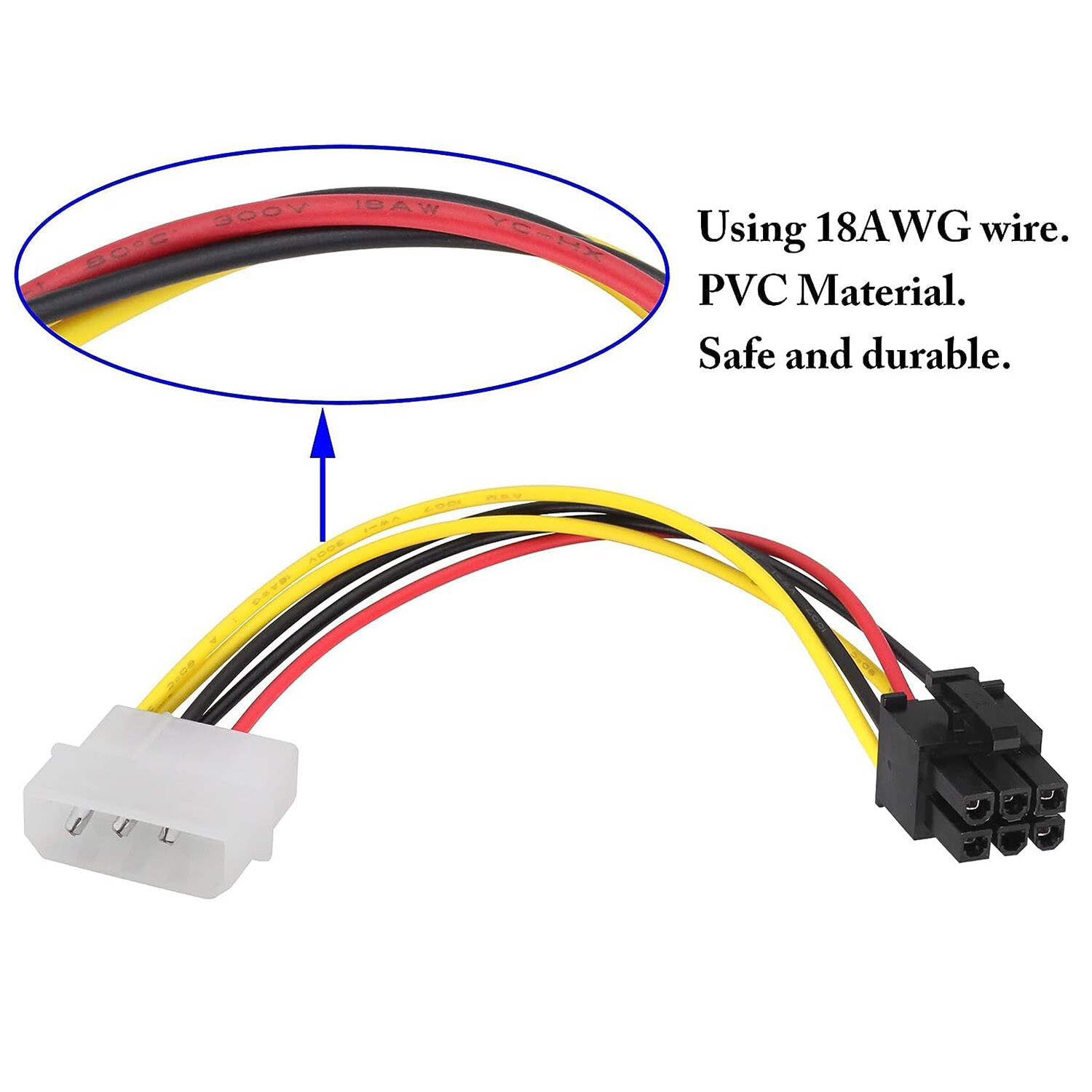 2pcs 4-pin Molex to 6-pin PCI-E Express Cable Graphics Adapter Conversion Cable