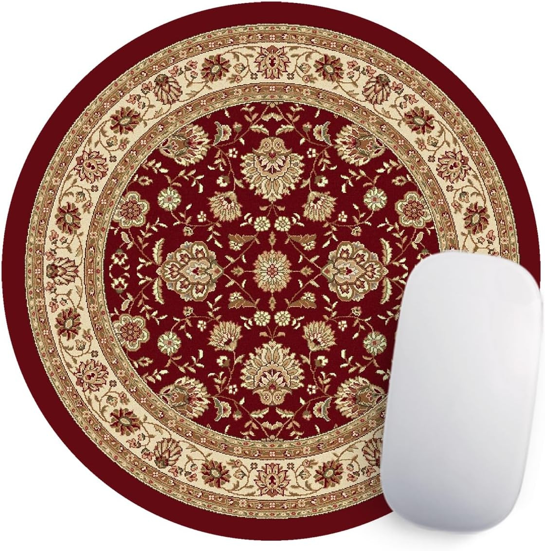 Round Mouse Pad Vintage Oriental Persian Floral Rug Mat Design Art(Red)