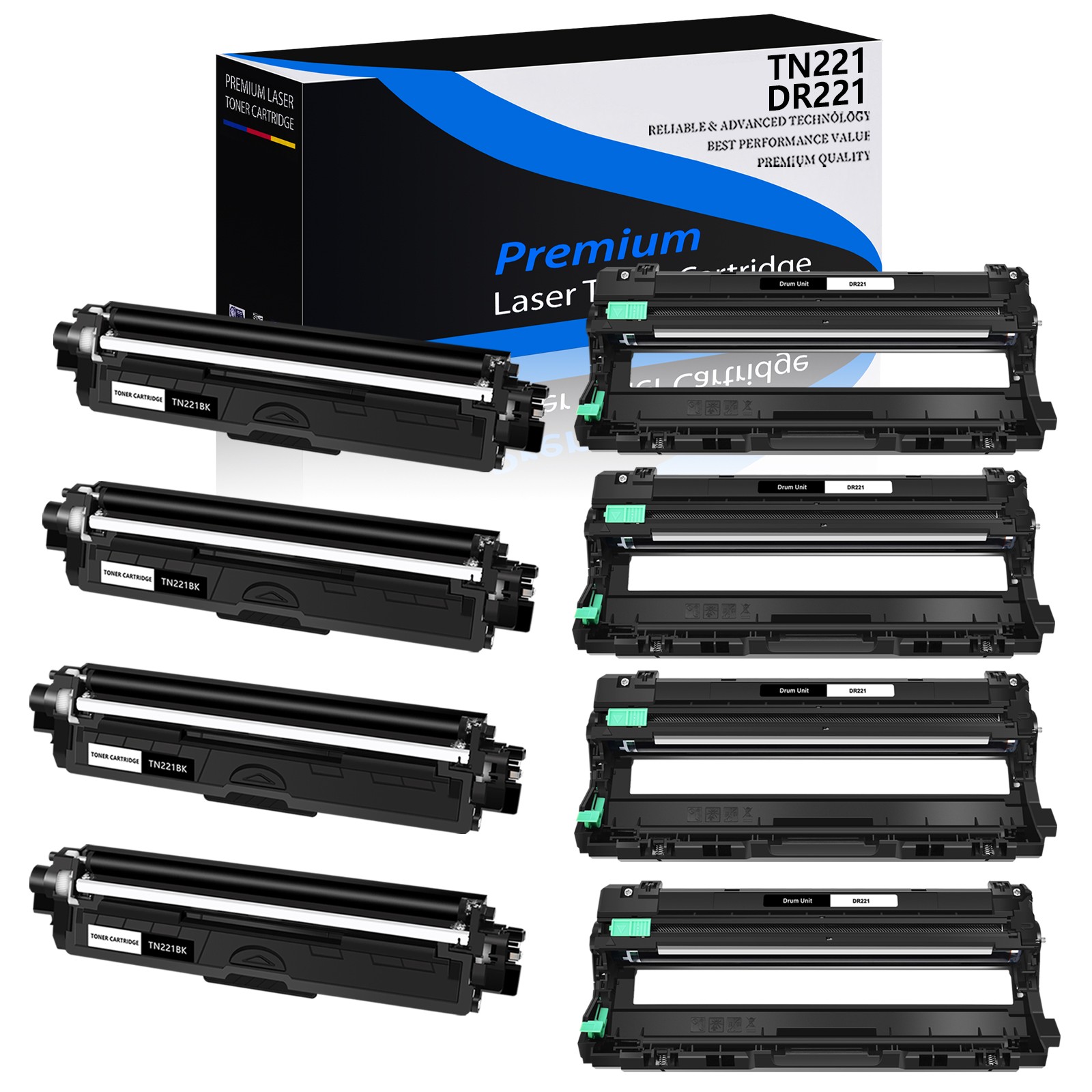 4PK DR221 Drum + 4PK TN221 Toner for Brother HL-3140CW HL-3170CDW MFC-9340CDW