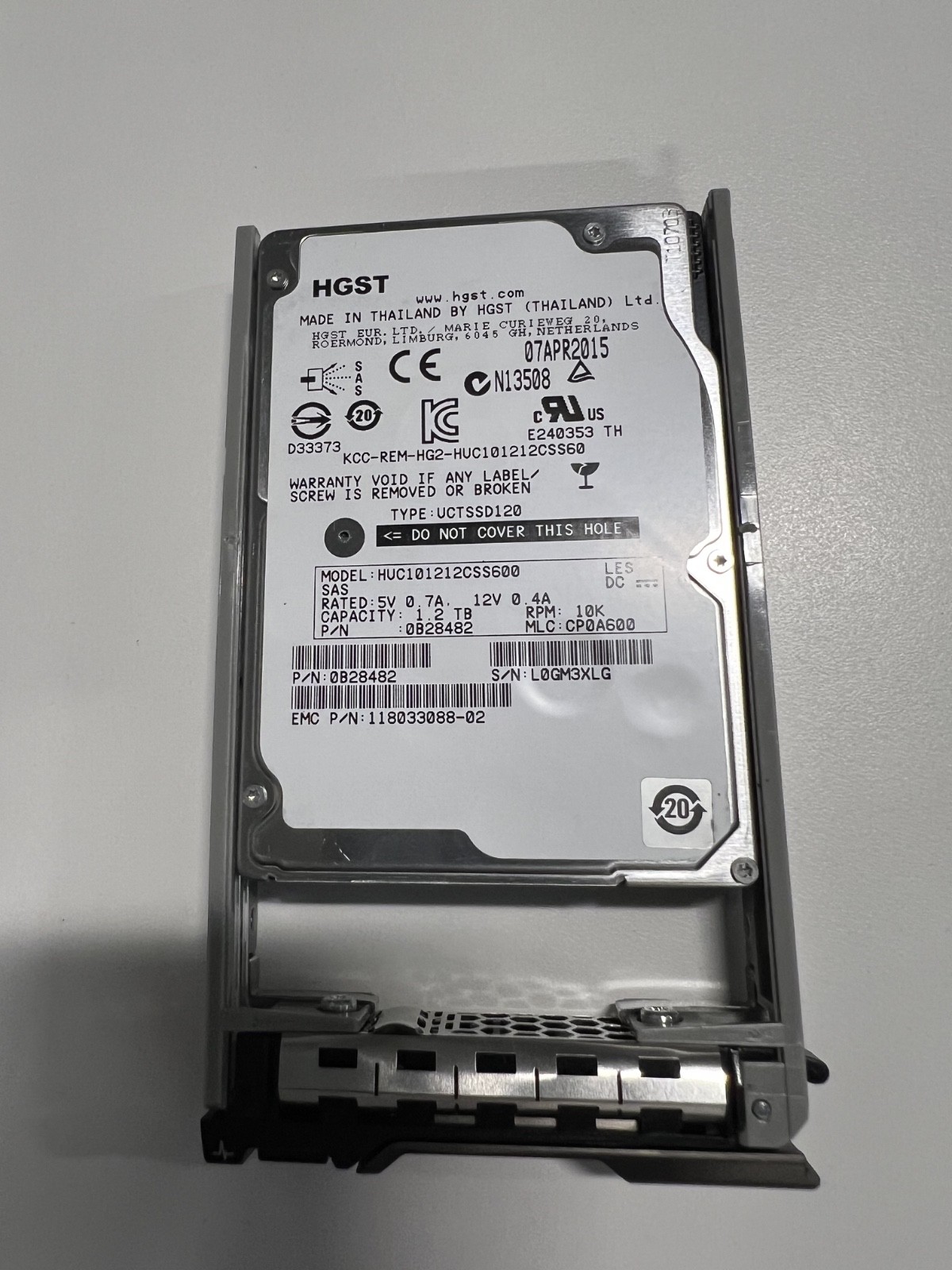 HGST 1.2TB 10K SAS HDD in EMC Caddy