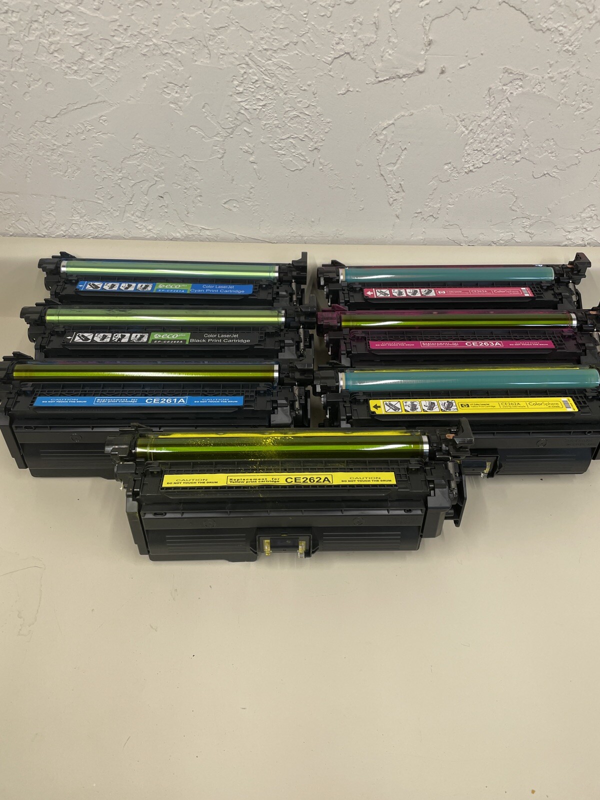 Lot Of 7 Empty Toner Cartridges- CE260A (1) CE261A (2), CE262A (2) CE263A (2)