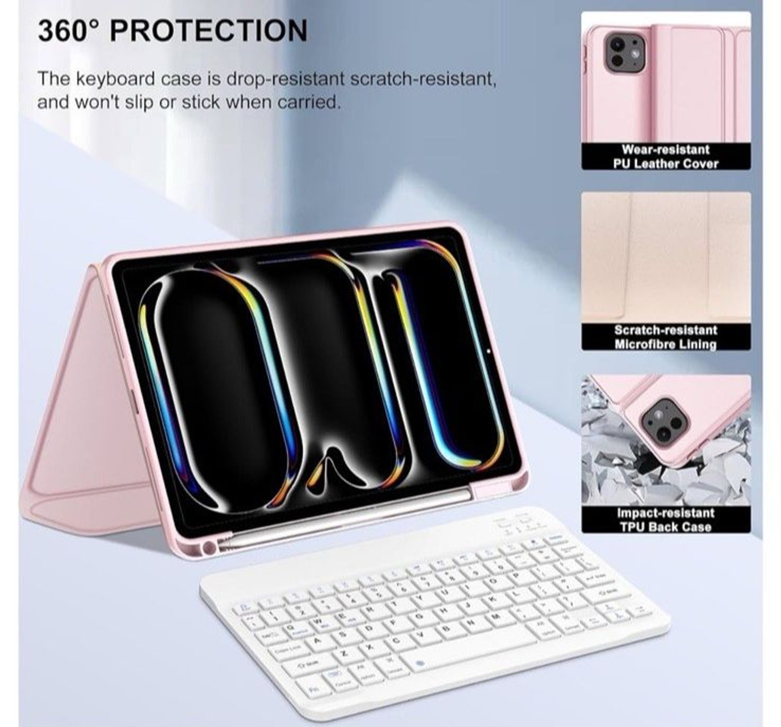 JADEMALL iPad Pro 11" Wireless Bluetooth Keyboard Case w/ Pencil Holder Pink NEW