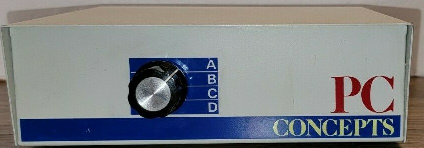 PC Concepts 4 Way Manual Dial Switch DB25 Computer Input-Output ABCD Data Switch