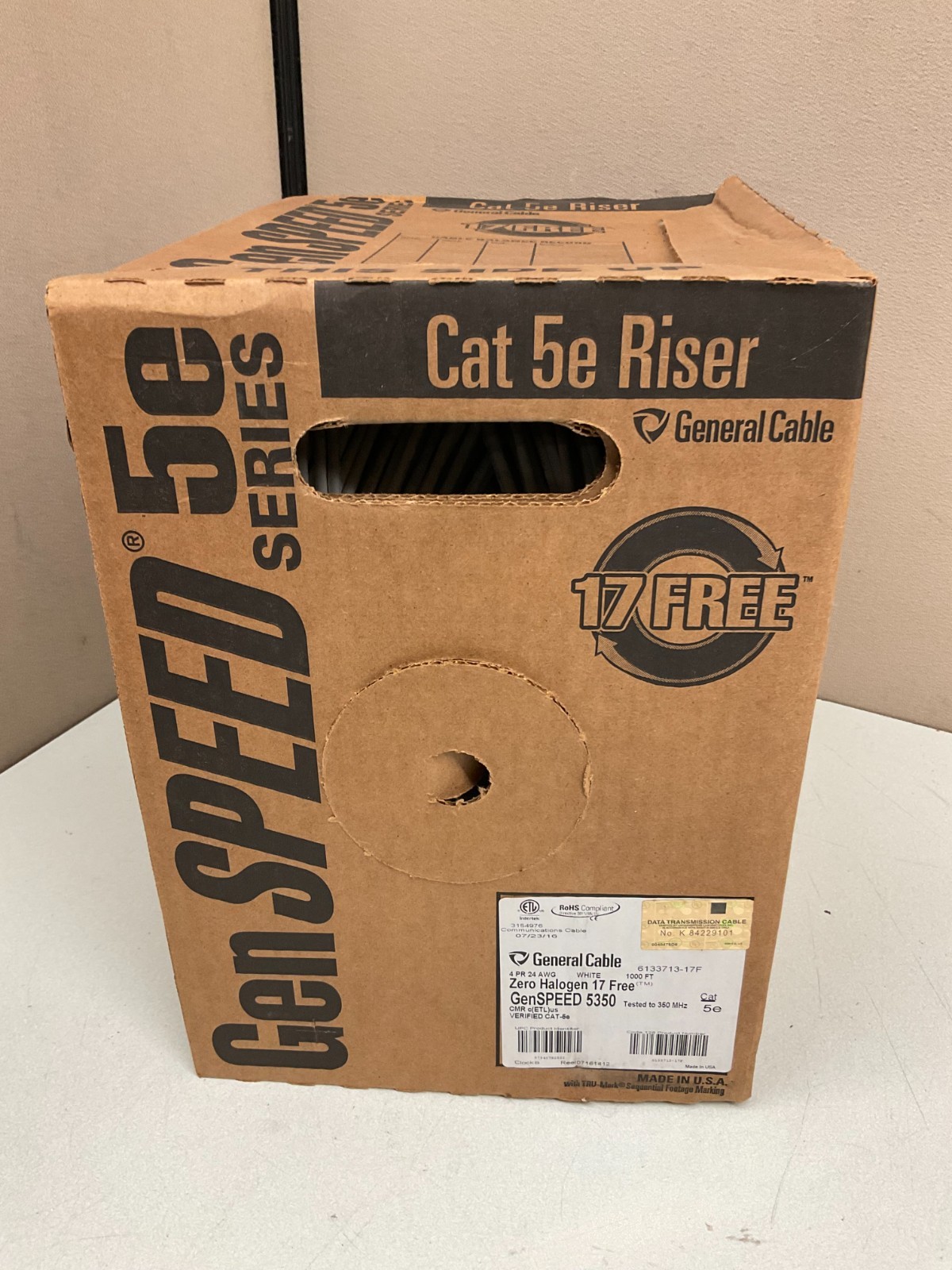 1000ft General Cable GenSPEED 5350 White Cat5e Riser Cable 6133713-17F Ethernet