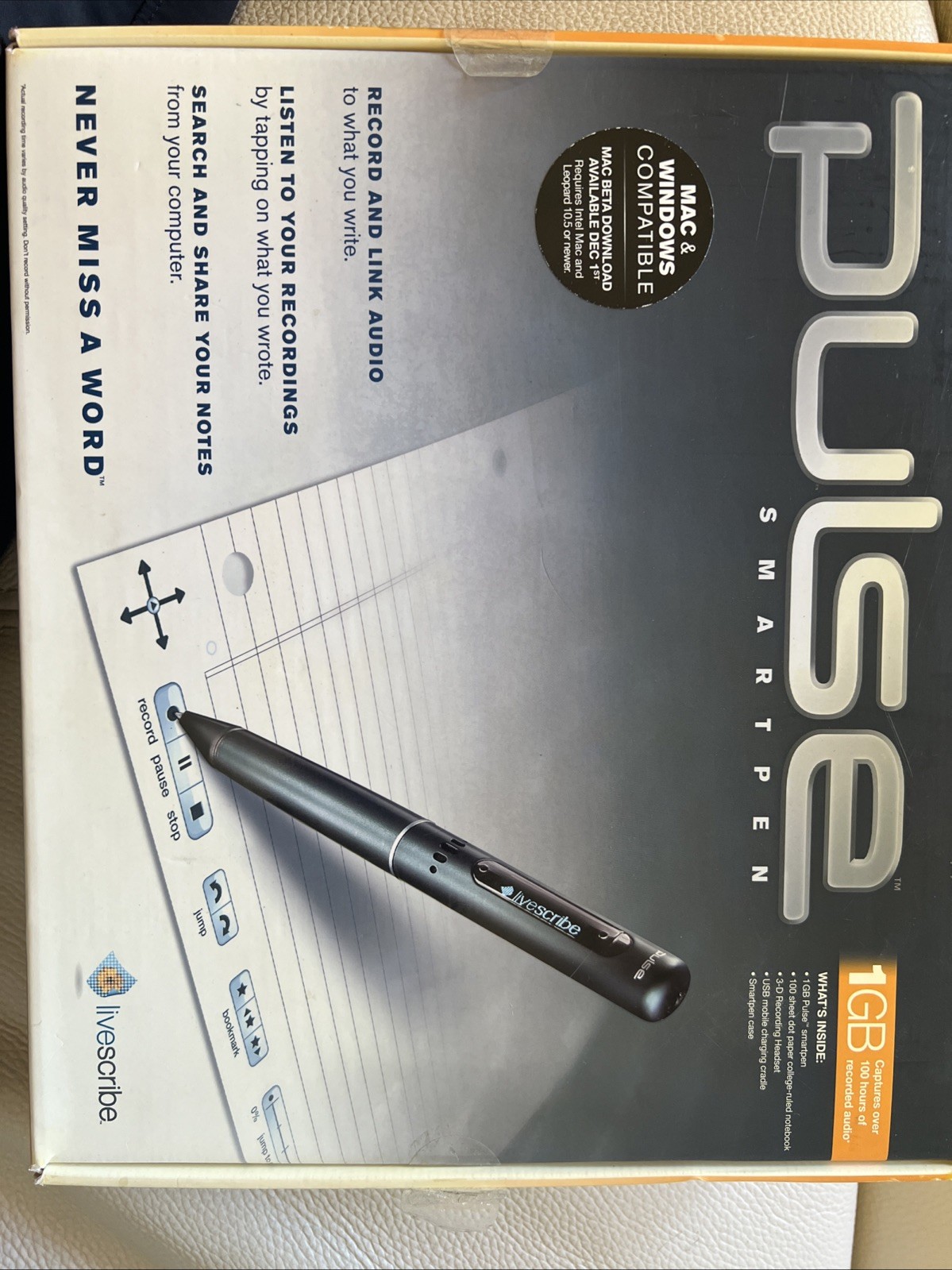 Livescribe Pulse Smart Pen recording device, 1GB, Records & links Audio