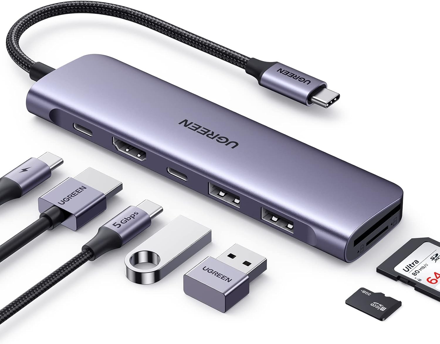 UGREEN Revodok 1071 USB C Hub for Laptop 7 in 1 Dock 4K HDMI, 100W Space Gray 