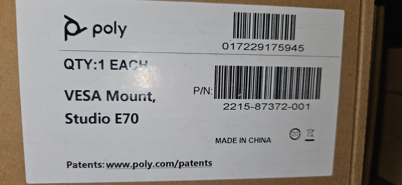 HP/POLY Vesa Mount for Studio E70 2215-87372-001