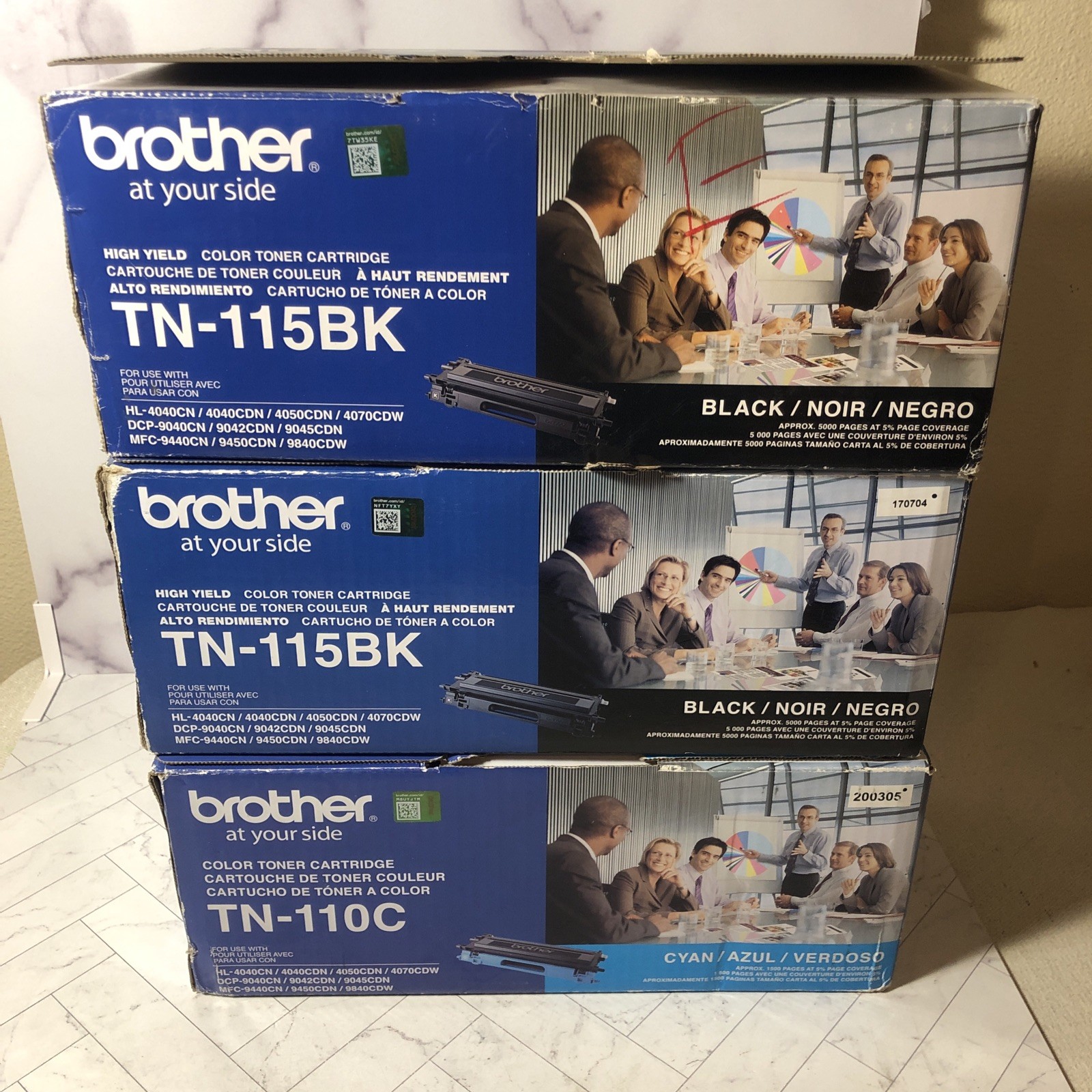 brother 2x tn-115bk & tn-110c (3 toner cartridges) New open box sealed packs