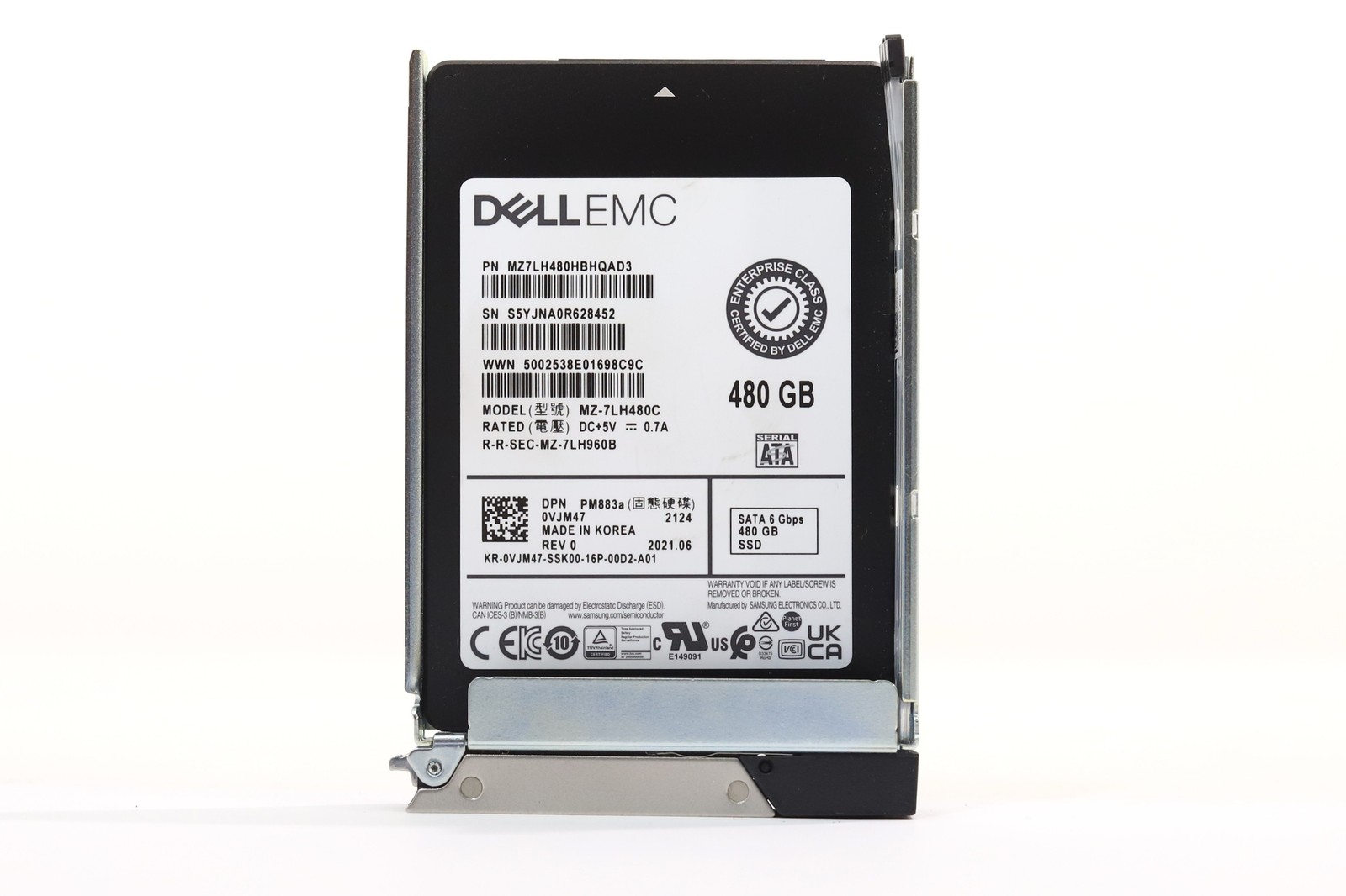 Dell MZ-7LH480C 480GB 2.5" 6Gb/s Read-Intensive SATA SSD W/Caddy Dell P/N:0VJM47