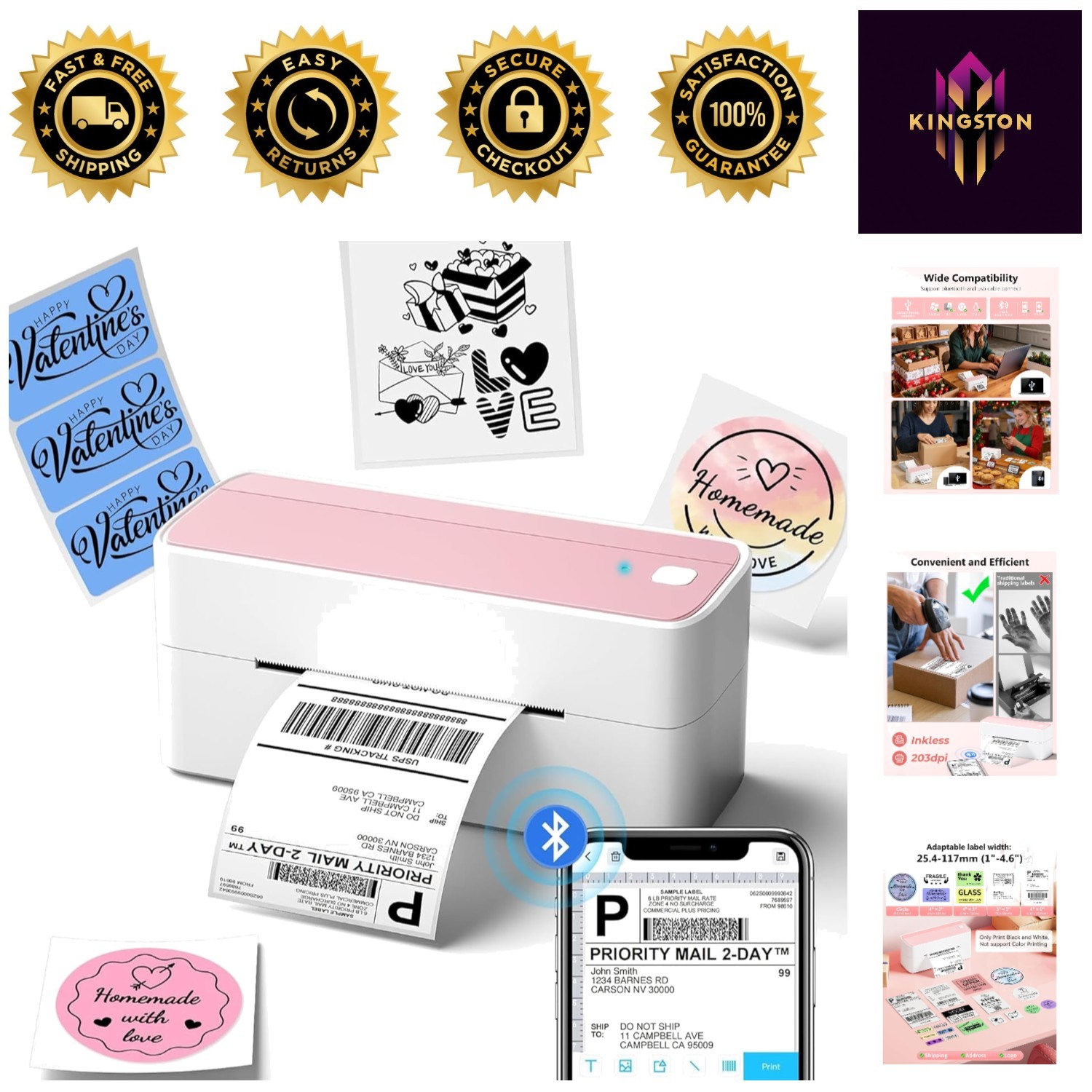 Portable 4x6 Wireless Shipping Label Printer – Bluetooth & USB Compatible