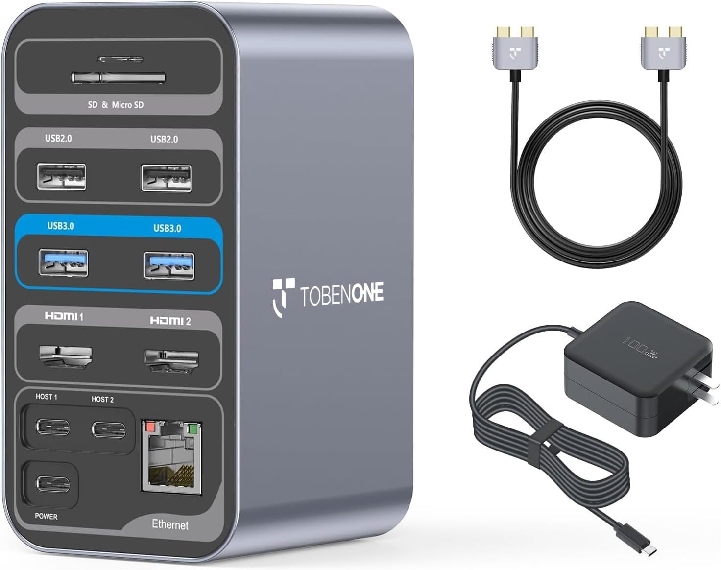 TobenONE 16-in-2 MacBook Docking Station, Dual 4K Monitors, 7 USB,100W PD