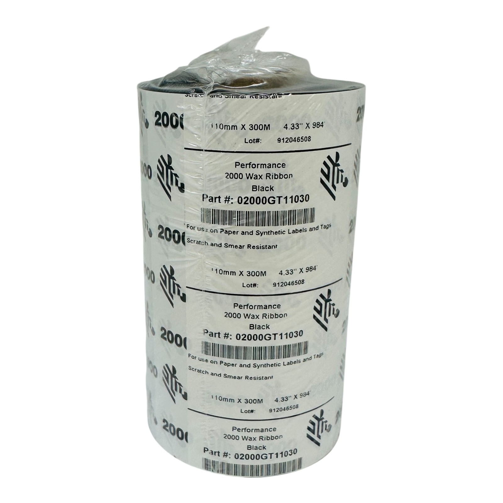 ZEBRA PART # 02000GT11030 PERFORMANCE 2000 WAX RIBBON 4.33"X984' NEW/SEALED