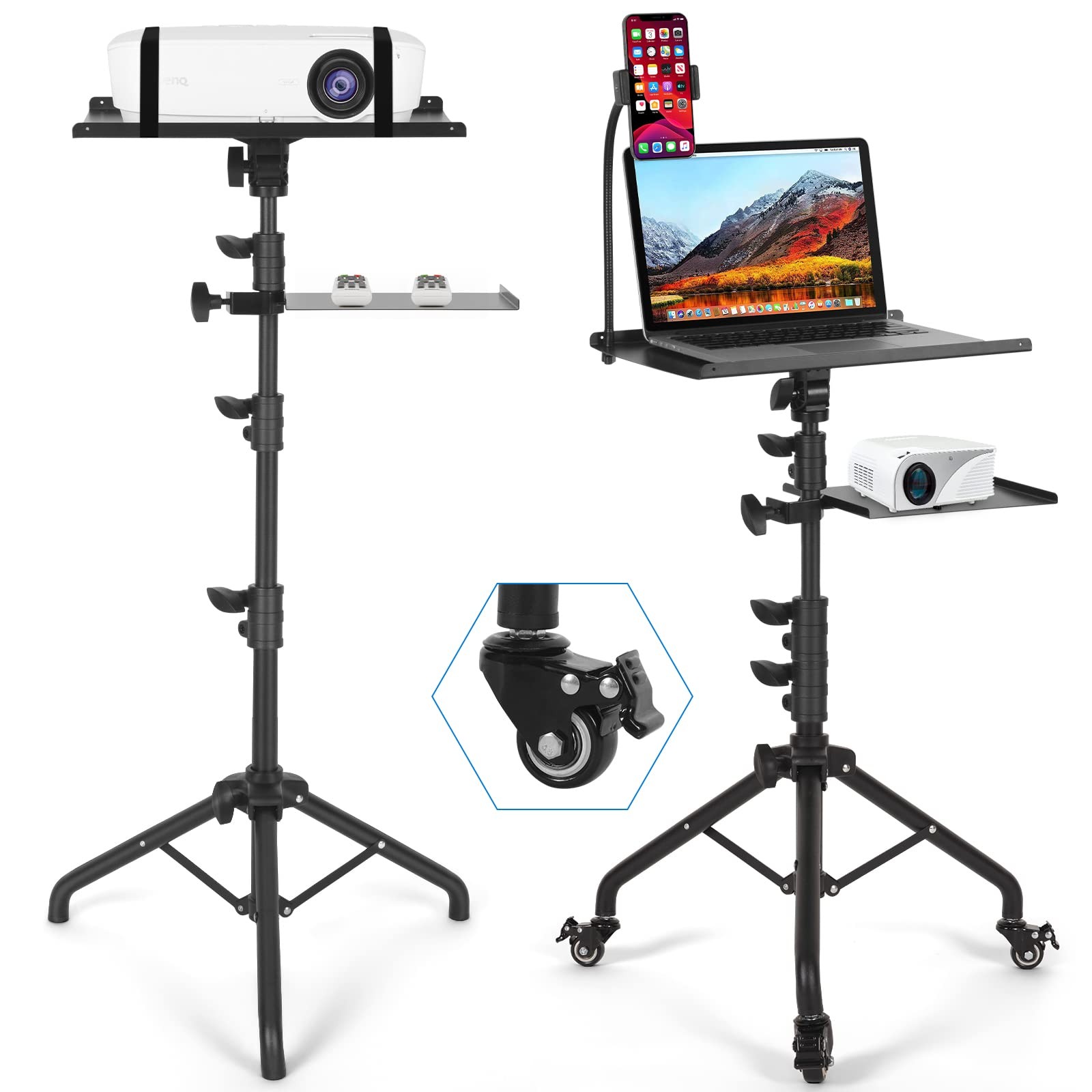 Tossbiss Laptop Tripod on Wheels with 2 Shelves Black