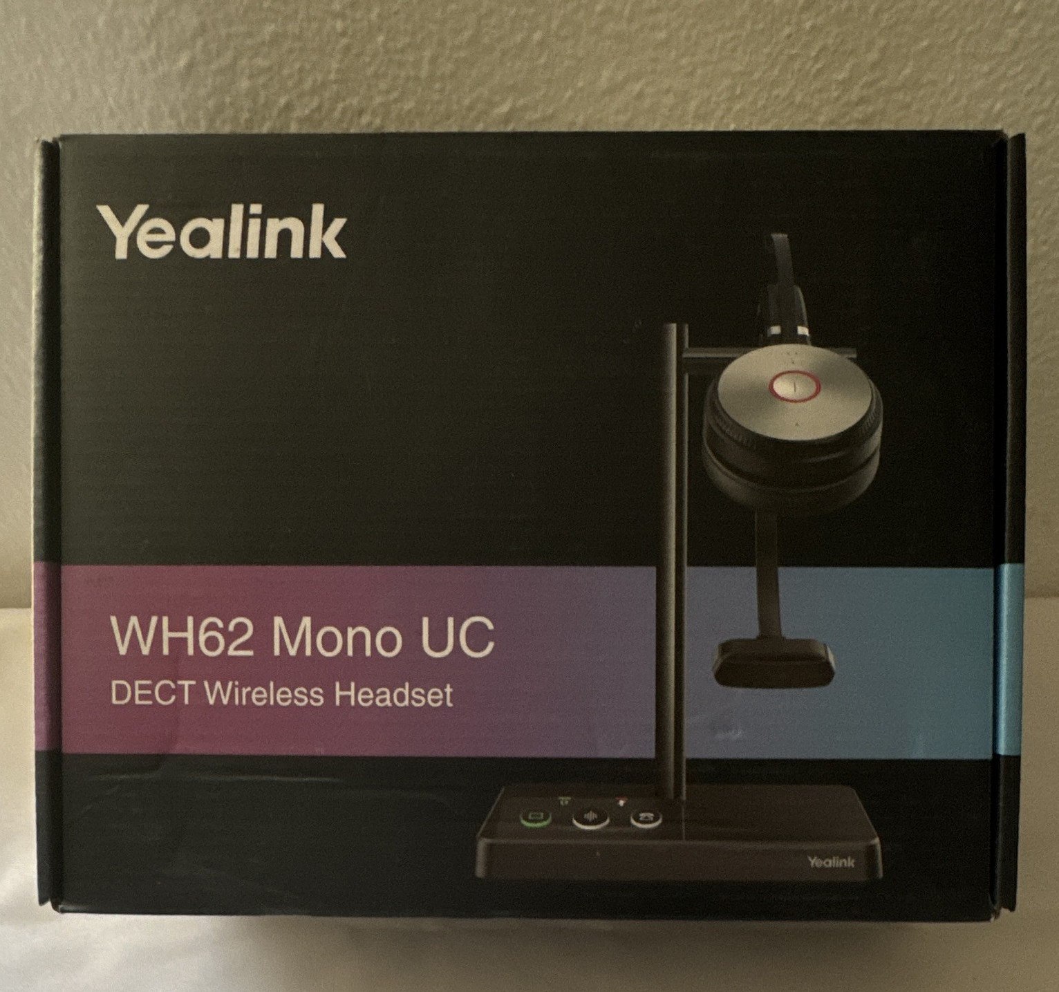 Yealink WH62 Mono UC DECT Wireless USB Headset Boom Mic w/ Base Black