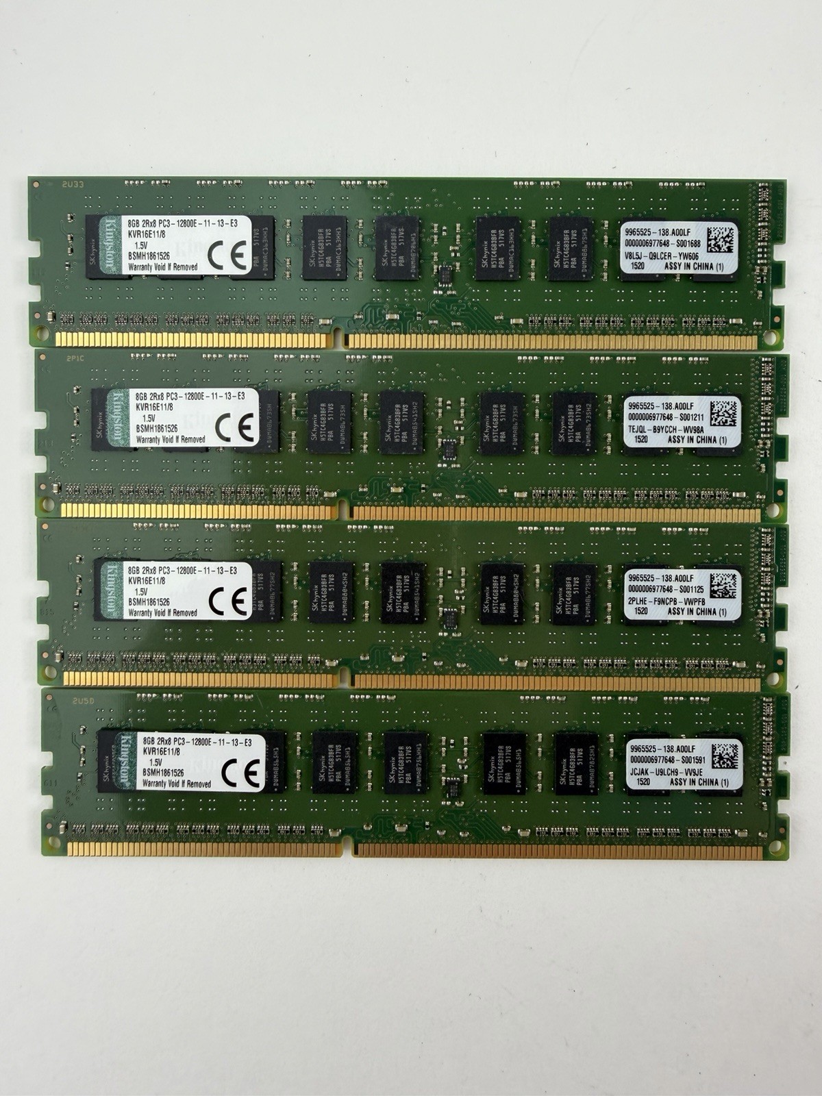 [Lot of 4] 8GB 2Rx8 PC3-12800E-11-13-E3 Server RAM KVR16E11/8HB Kingston