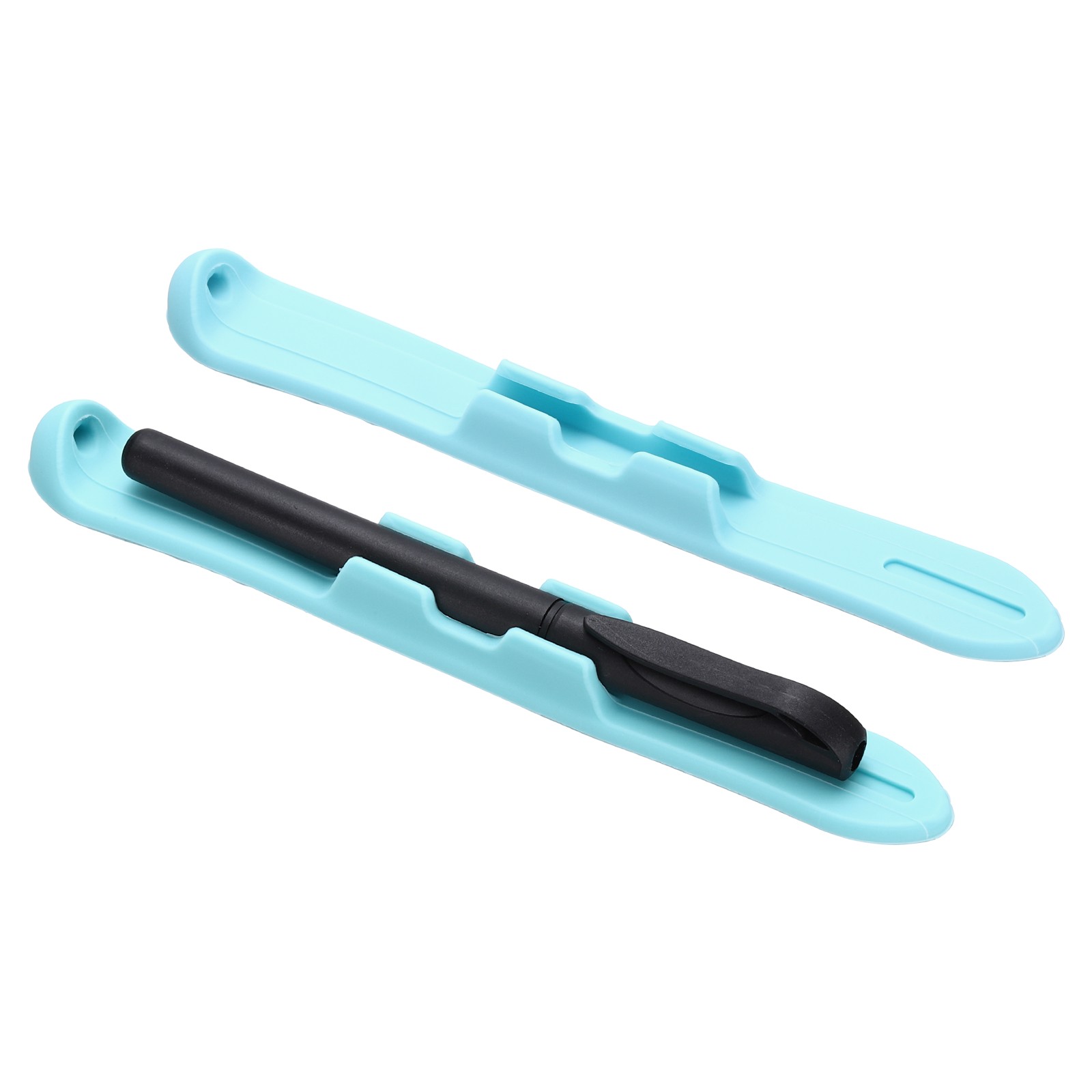 2 Pcs 6.9'' Silicone Pencil Holder with Strong Adhesive Grip Sleeve, Blue