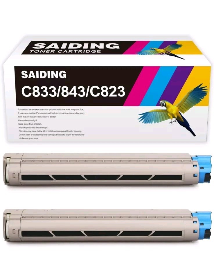 2 Pack Black Toner Compatible w/ Oki C833 843 C823