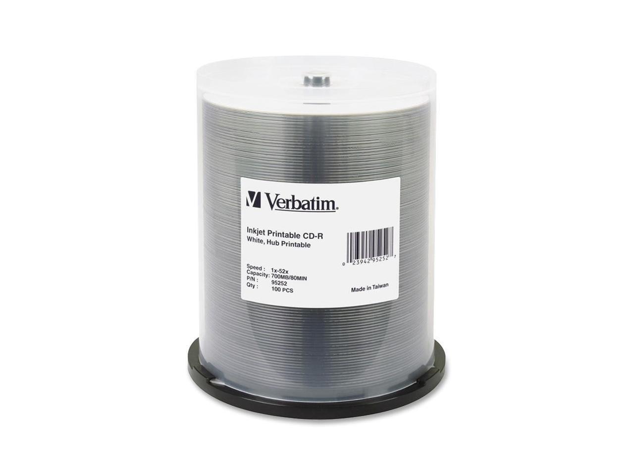 Verbatim 700 MB 52X CD-R White Inkjet Printable 100 Packs Media Model 95252