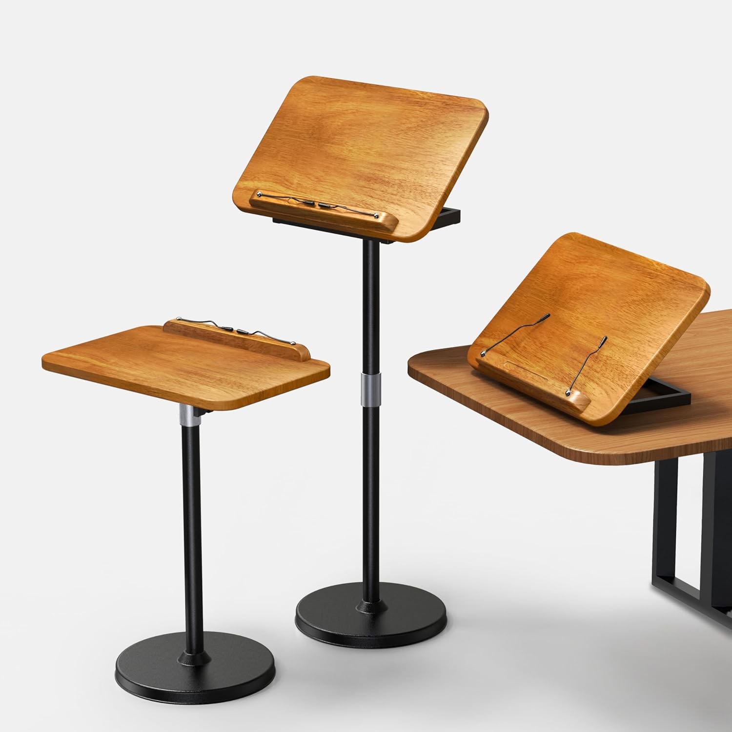 2-in-1 Floor & Desktop Book Stand W/ Large 16.5"x11.8" Solid Wood Panel