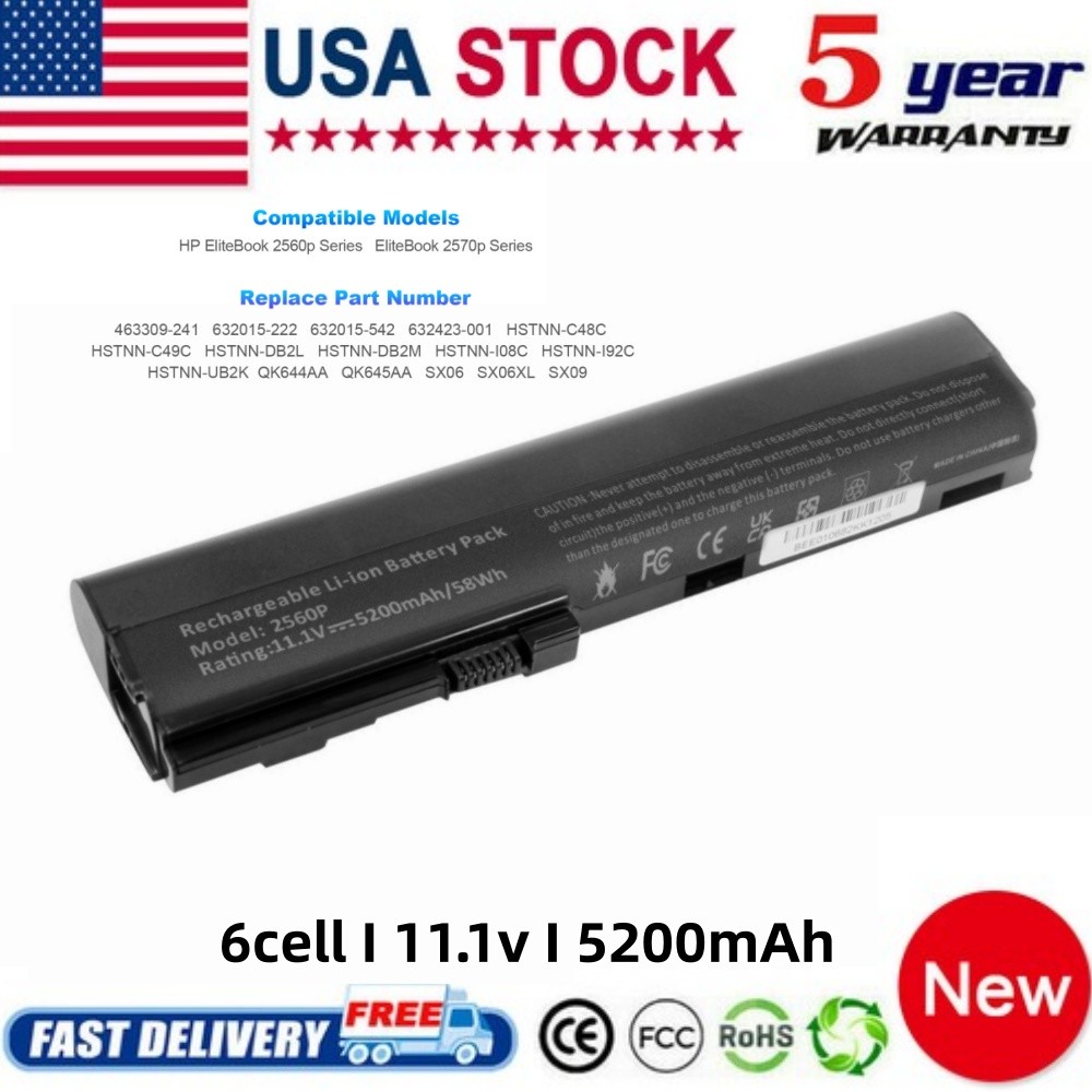 Battery for HP Elitebook 2560P 2570P SX03 SX06XL SX09 632421-001 632419-001 Fast