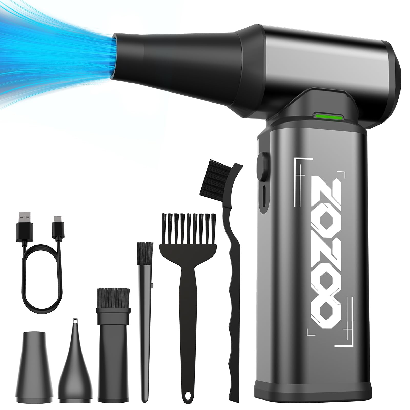 Compressed Air Duster, 180000RPM Powerful Cordless Electric Air Duster with Brus